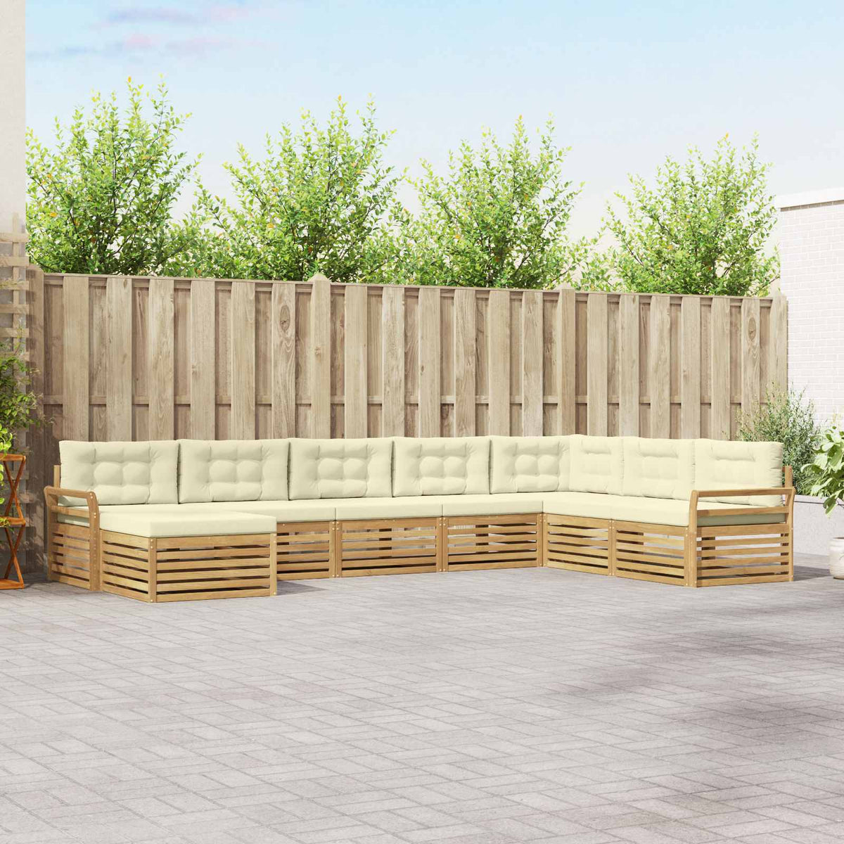 Set vanjskih sofa 8 kom. Bijela i krem Čvrsto drvo akacije 408 x 250 x 73 cm