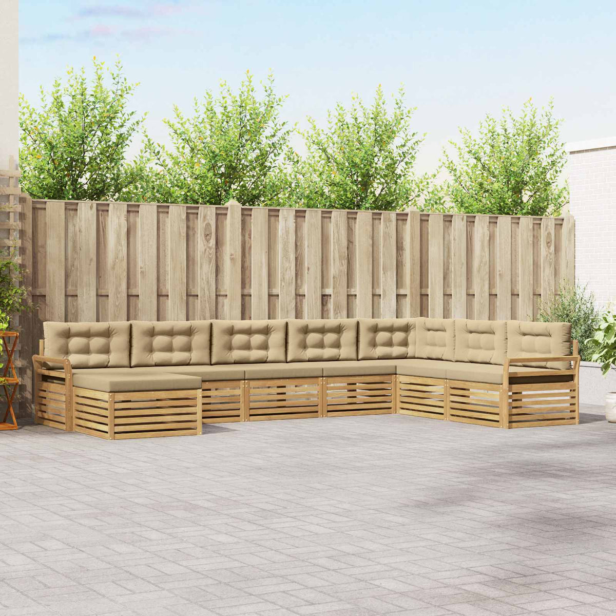 Set vanjskih sofa 8 kom. Bijela i bež Čvrsto drvo akacije 408 x 250 x 73 cm