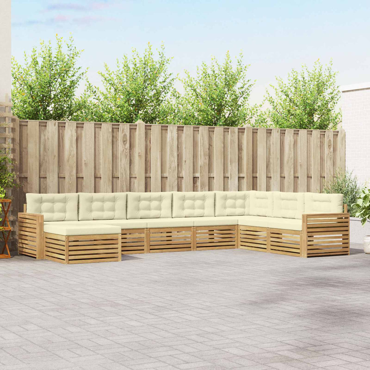 Set vanjskih sofa 8 kom. Bijela i krem Čvrsto drvo akacije 410 x 251,5 x 73 cm