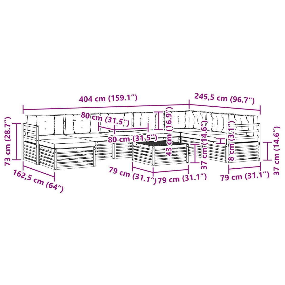 Set vanjskih sofa 9 kom. Bijela i krem Poliester 79 x 79 x 37 cm