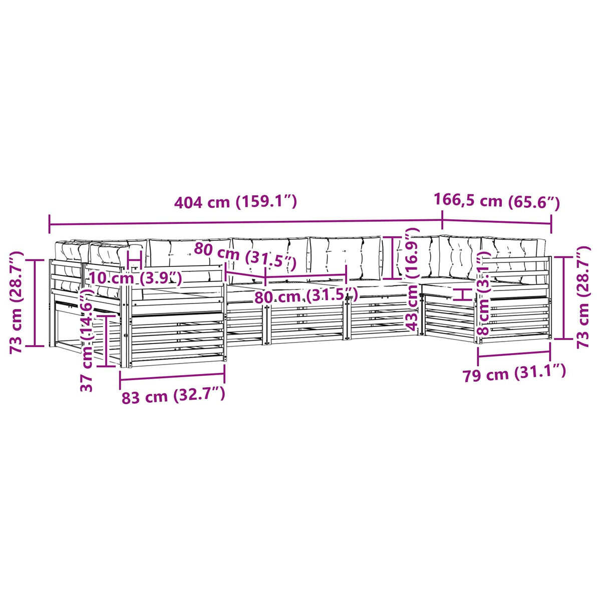 Set vanjskih sofa 7 kom. Bijela i antracit Poliester 404 x 166,5 x 73cm