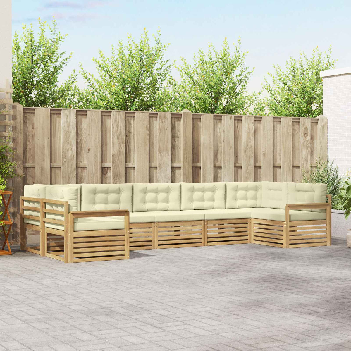 Set vanjskih sofa 7 kom. Bijela i krem Čvrsto drvo akacije 404 x 168,5 x 73 cm
