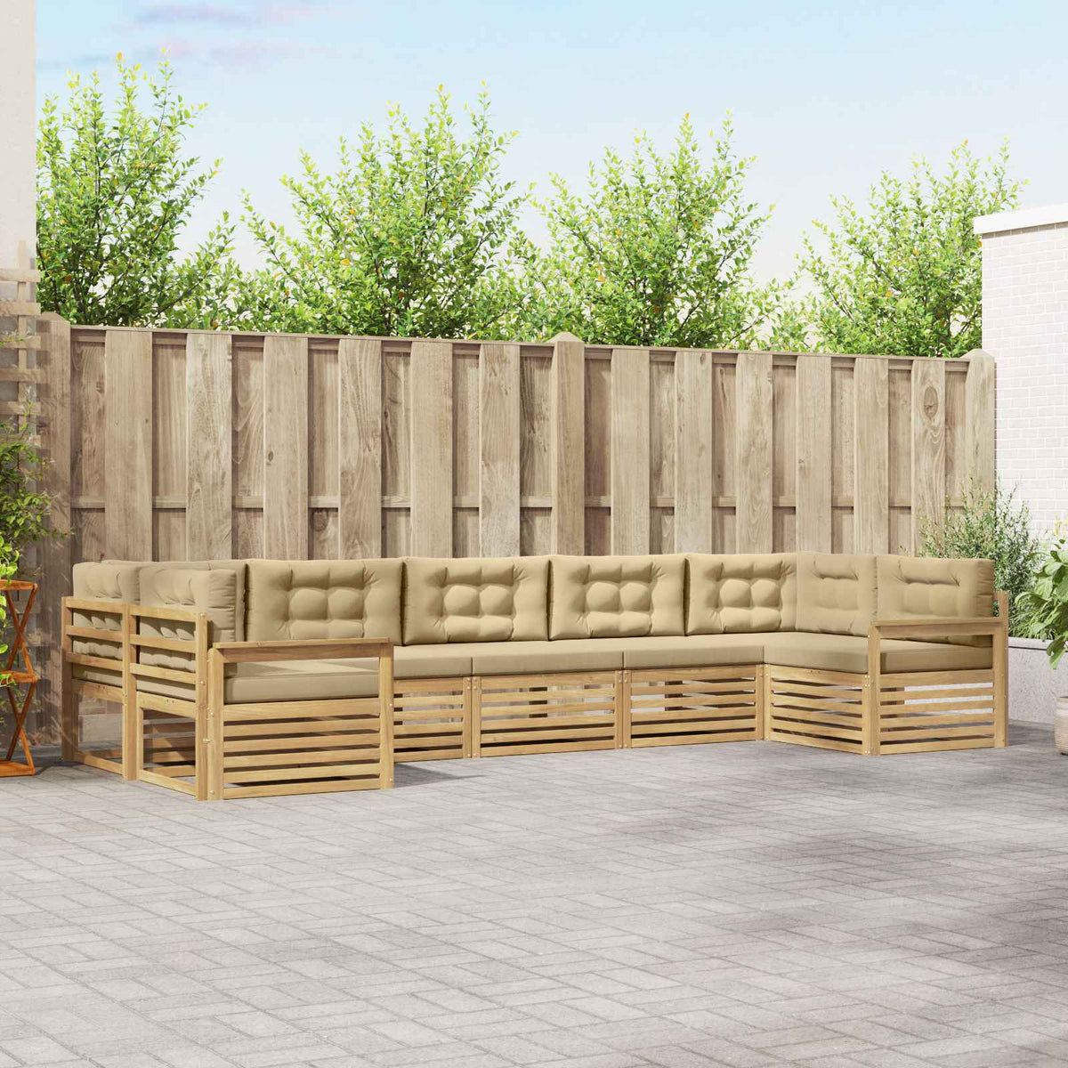 Set vanjskih sofa 7 kom. Bijela i bež Čvrsto drvo akacije 404 x 168,5 x 73 cm