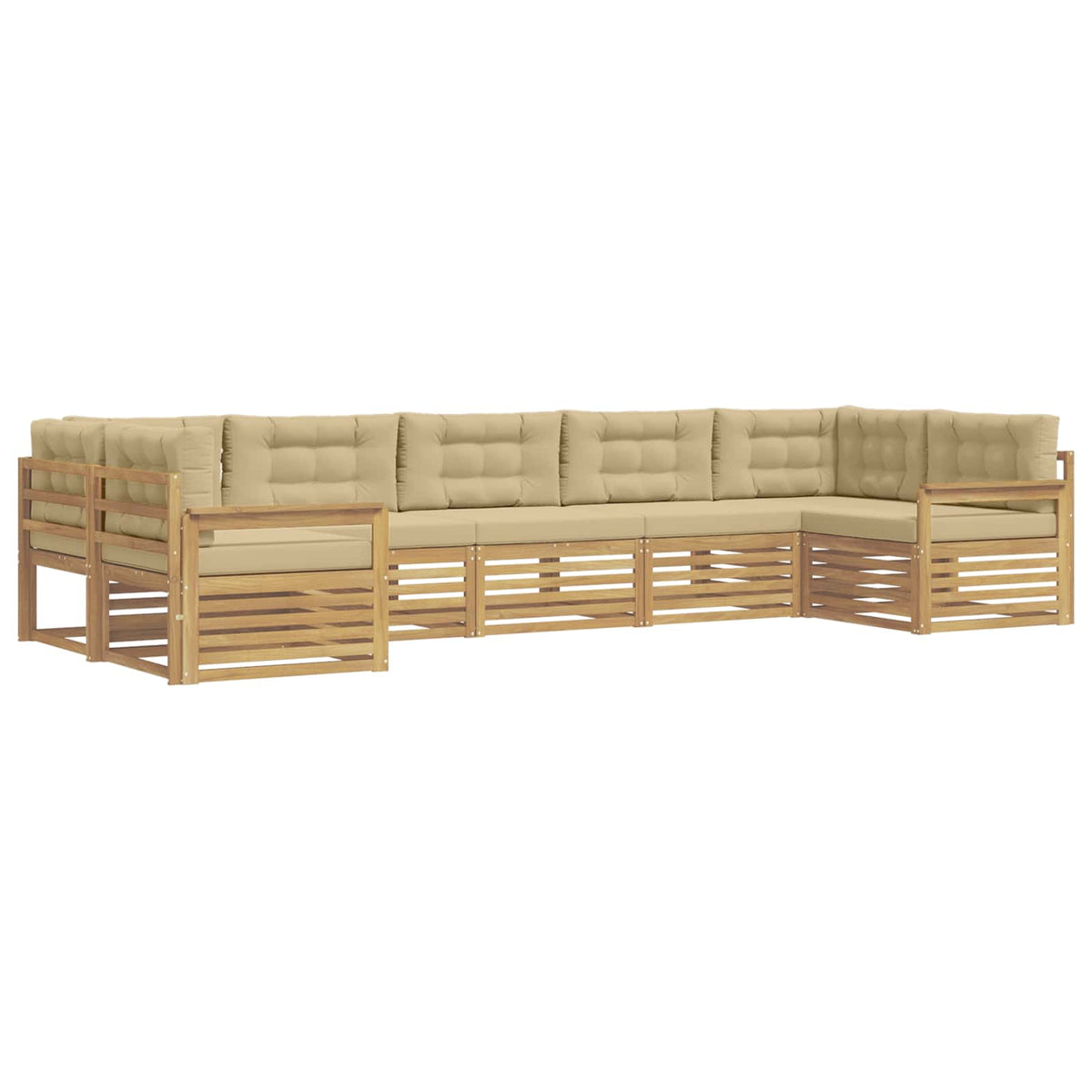 Set vanjskih sofa 7 kom. Bijela i bež Čvrsto drvo akacije 404 x 168,5 x 73 cm