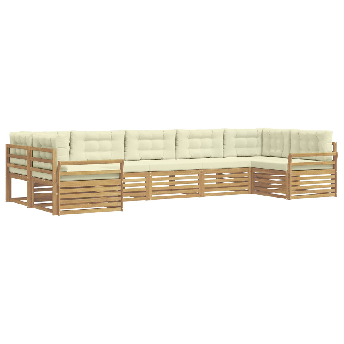 Set vanjskih sofa 7 kom. Bijela i krem Čvrsto drvo akacije 404 x 170,5 x 73 cm