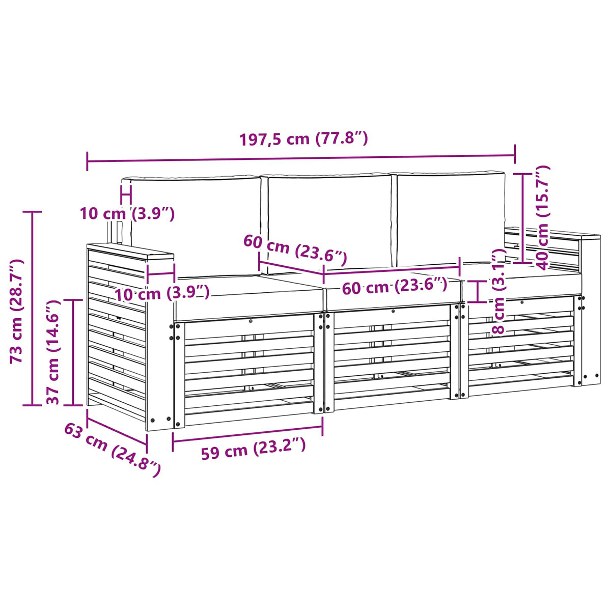 Setovi sofa 3 kom. Bijela i krem Poliester 197.5 x 63 x 73 cm