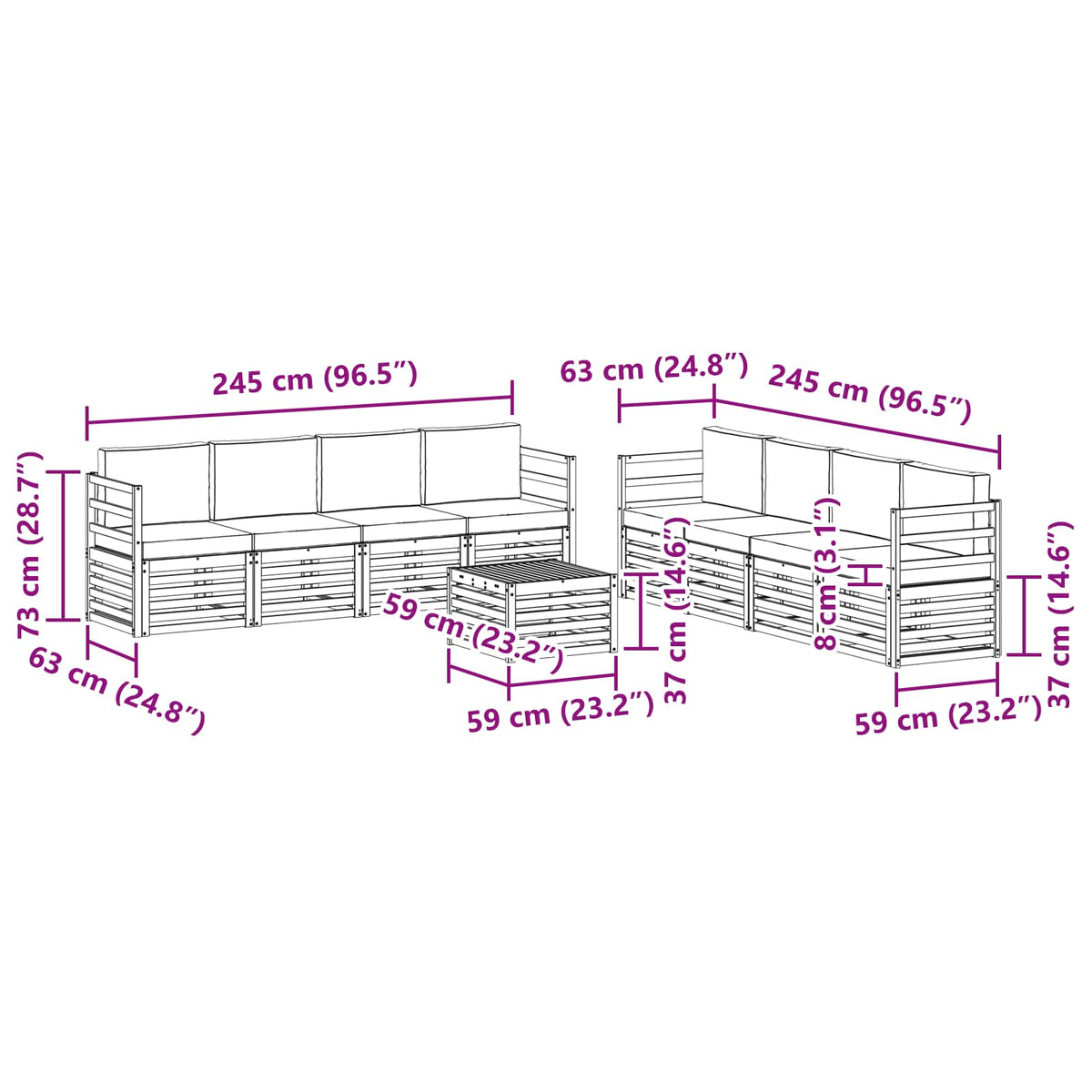 Set vanjskih sofa 9 kom. Bijela i antracit Poliester 59 x 59 x 37 cm