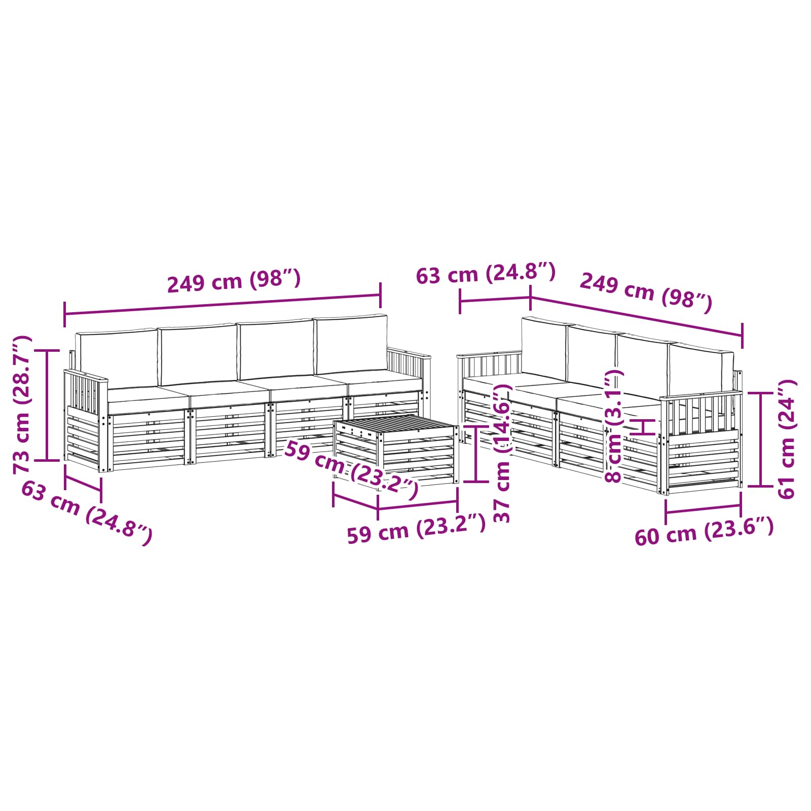 Set vanjskih sofa 9 pcs Bijela i antracit 59 x 59 x 37 cm
