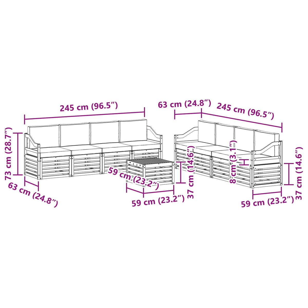 Set vanjskih sofa 9 kom. Bijela i krem Poliester 59 x 59 x 37 cm