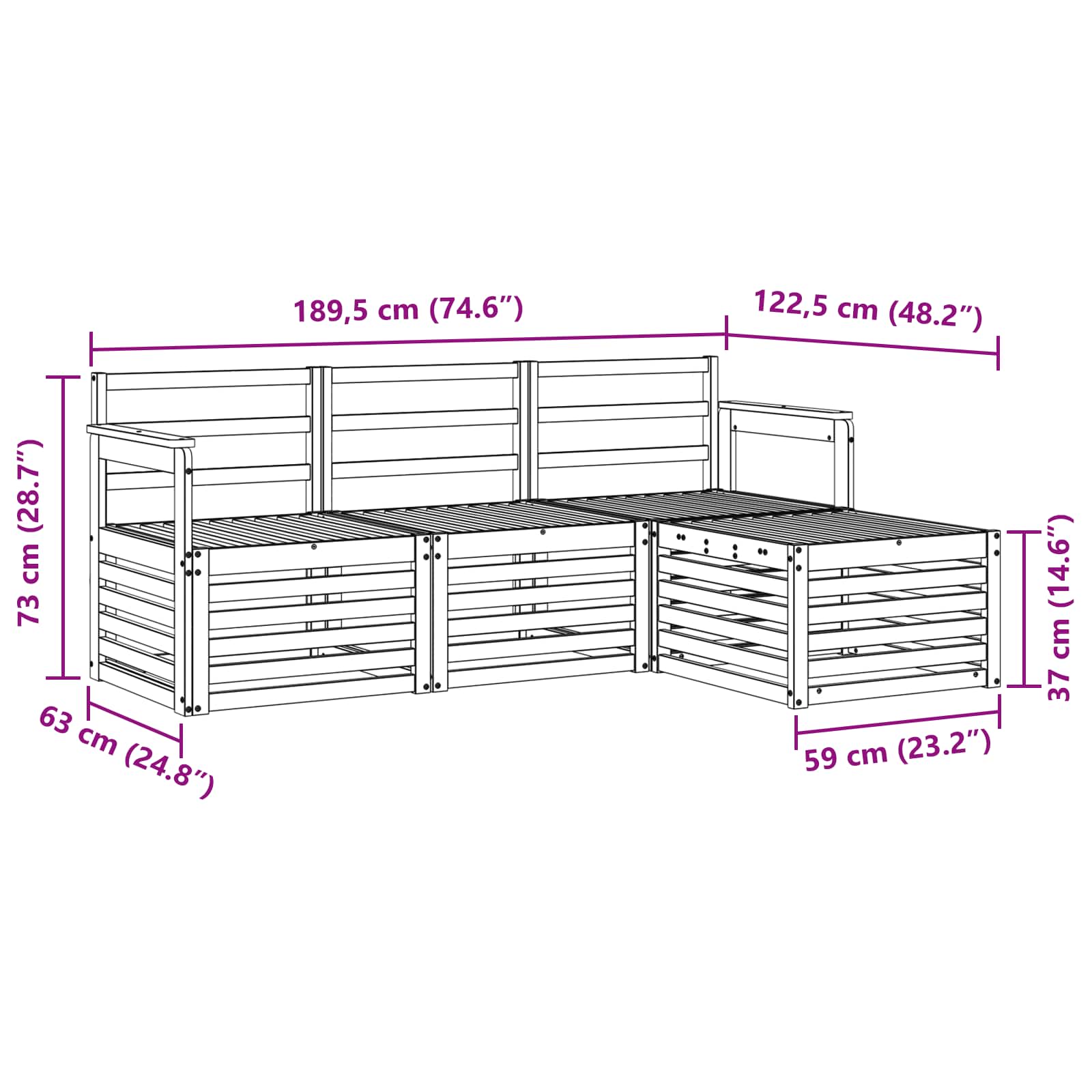 Set vanjskih sofa 4 pcs Bijela 189,5 x 122,5 x 73 cm