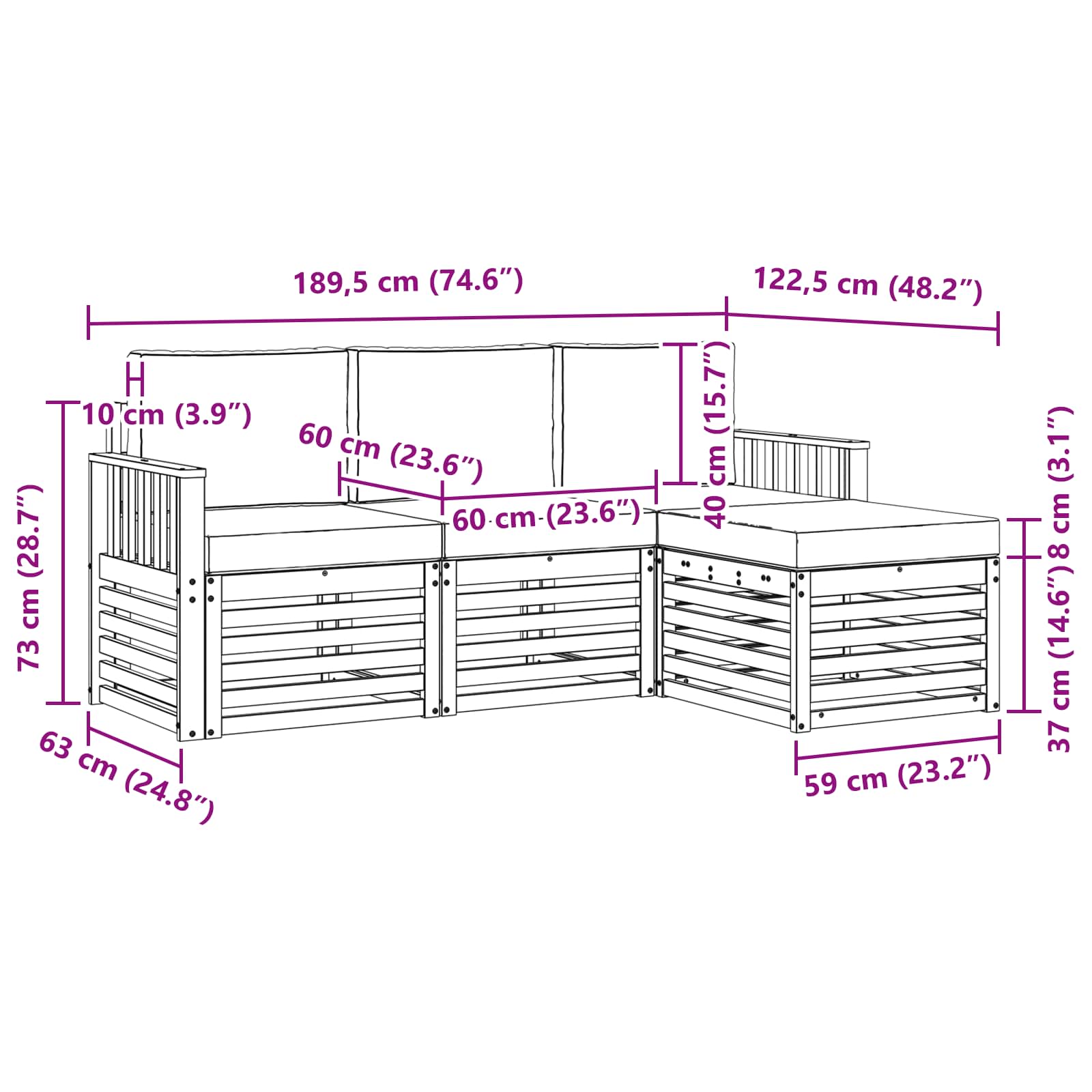 Set vanjskih sofa 4 pcs Bijela i bež 189,5 x 122,5 x 73 cm