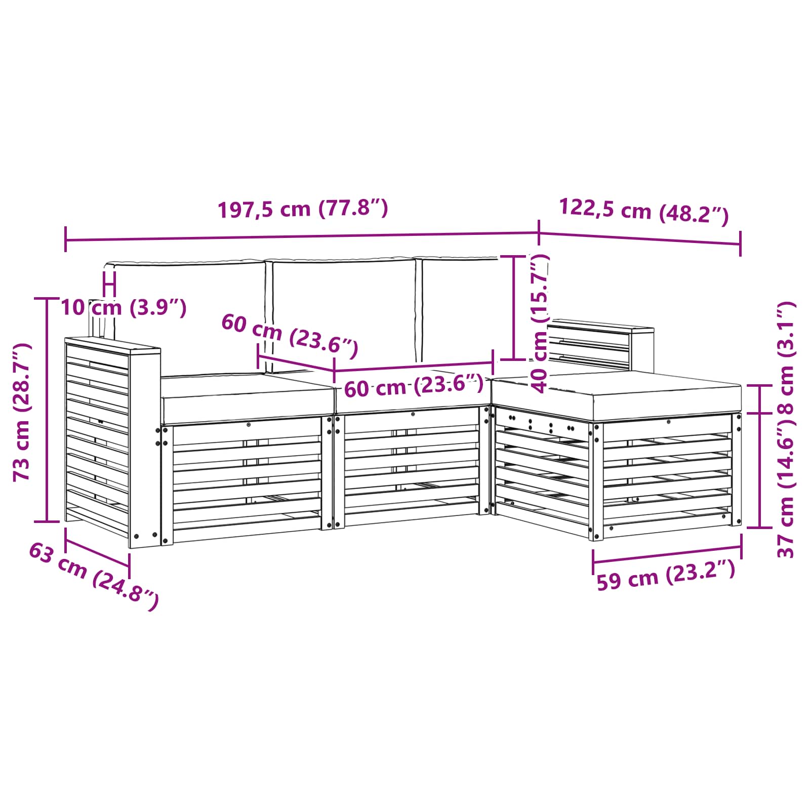 Set vanjskih sofa 4 pcs Bijela i antracit 197,5 x 122,5 x 73 cm