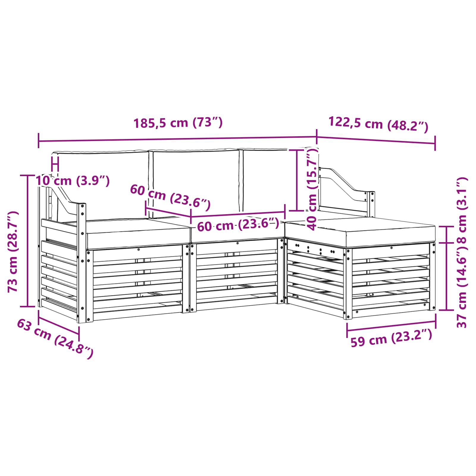 Set vanjskih sofa 4 pcs Bijela i antracit 185,5 x 122,5 x 73 cm
