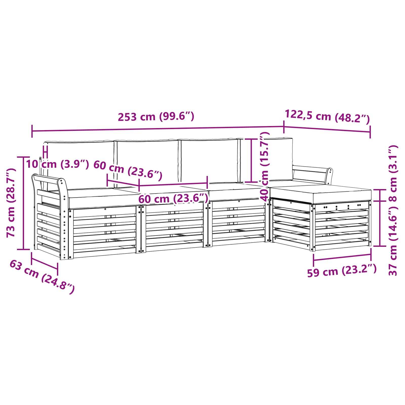 Set vanjskih sofa 5 pcs Bijela i krem 253 x 122,5 x 73 cm
