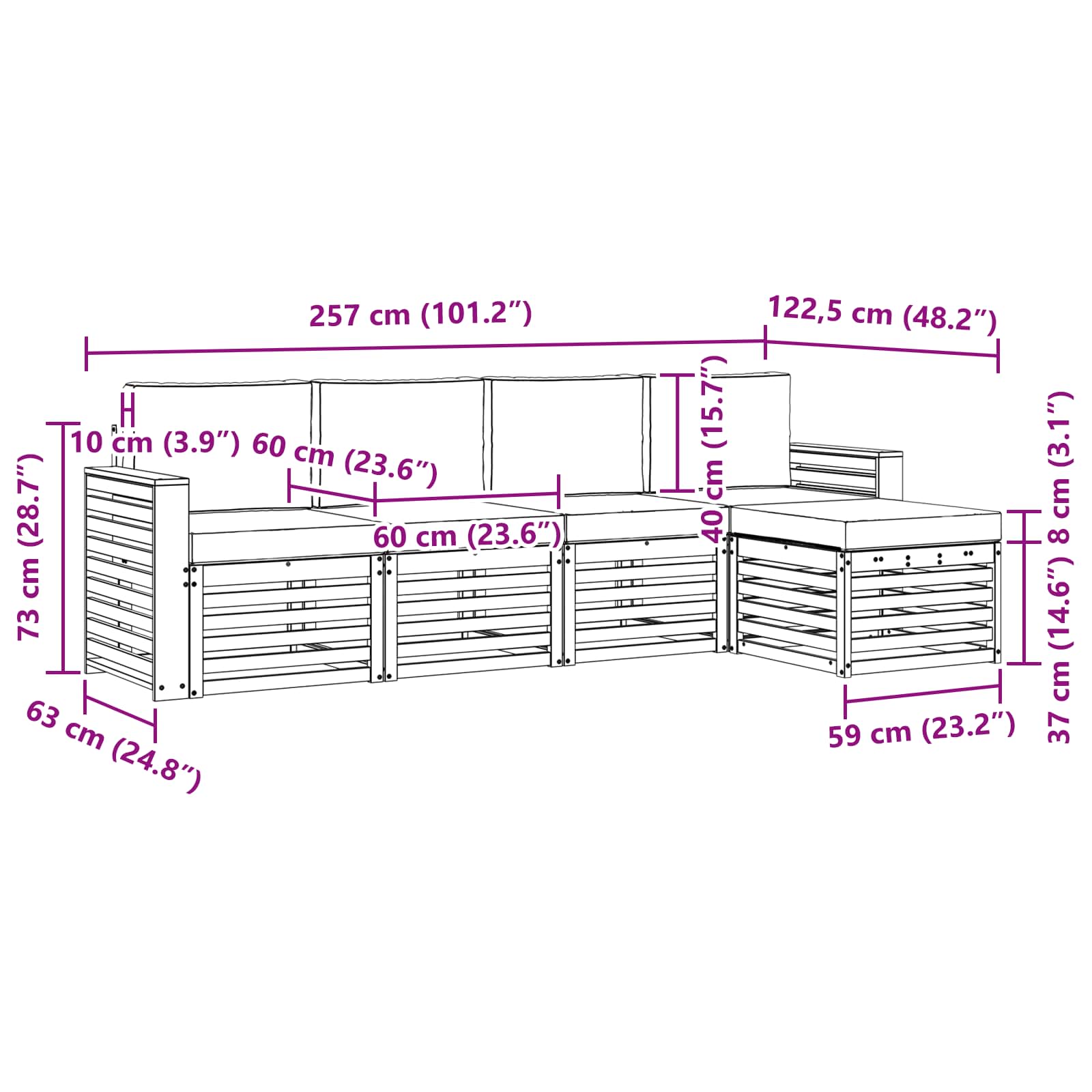 Set vanjskih sofa 5 pcs Bijela i antracit 257 x 122,5 x 73 cm
