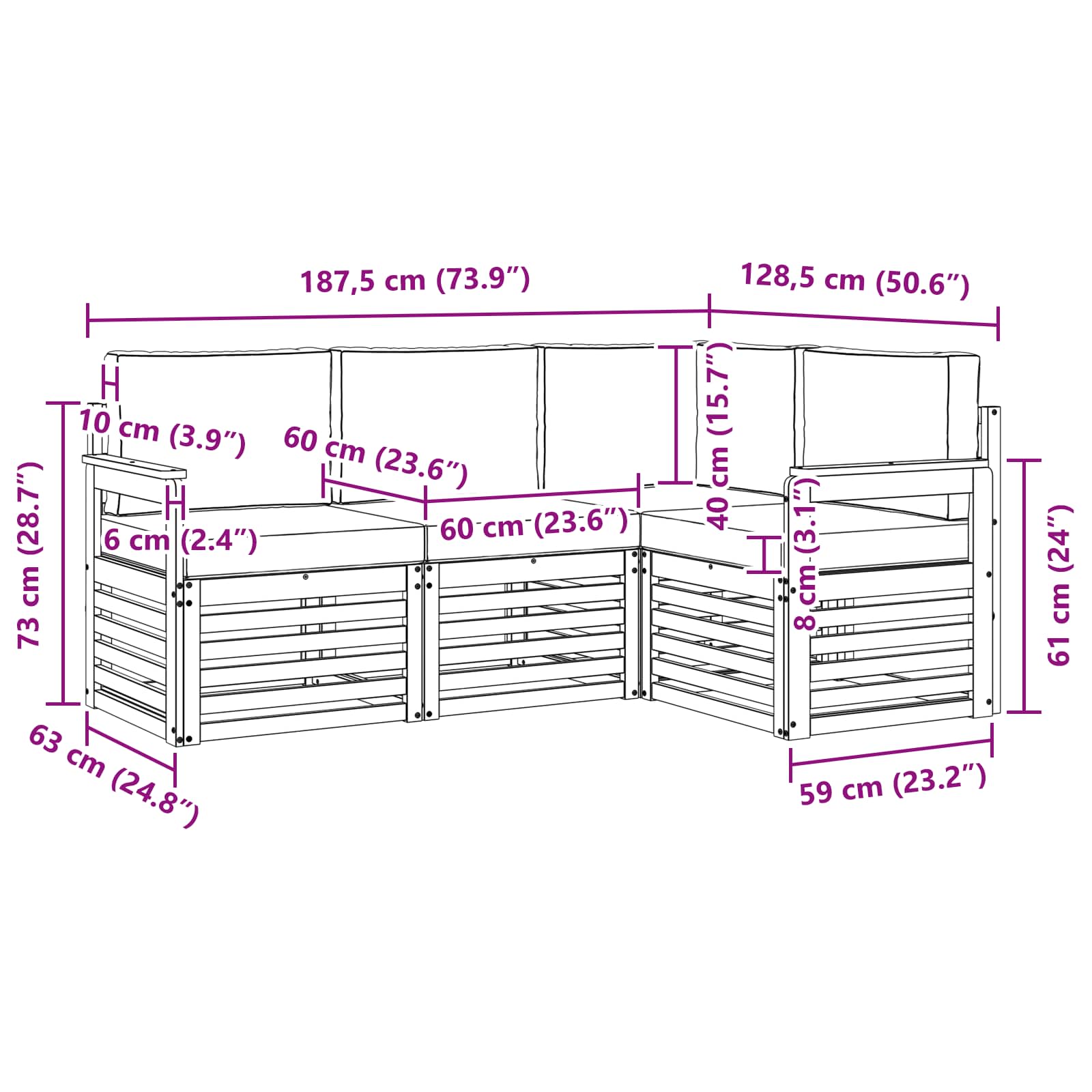 Set vanjskih sofa 4 pcs Bijela i bež 187,5 x 128,5 x 73 cm