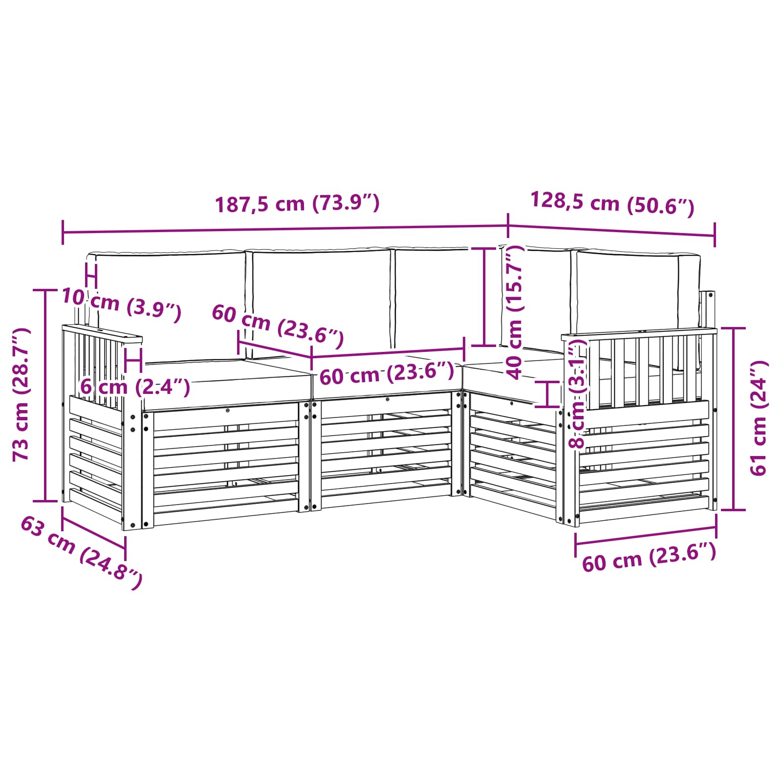 Set vanjskih sofa 4 pcs Bijela i antracit 187,5 x 128,5 x 73 cm