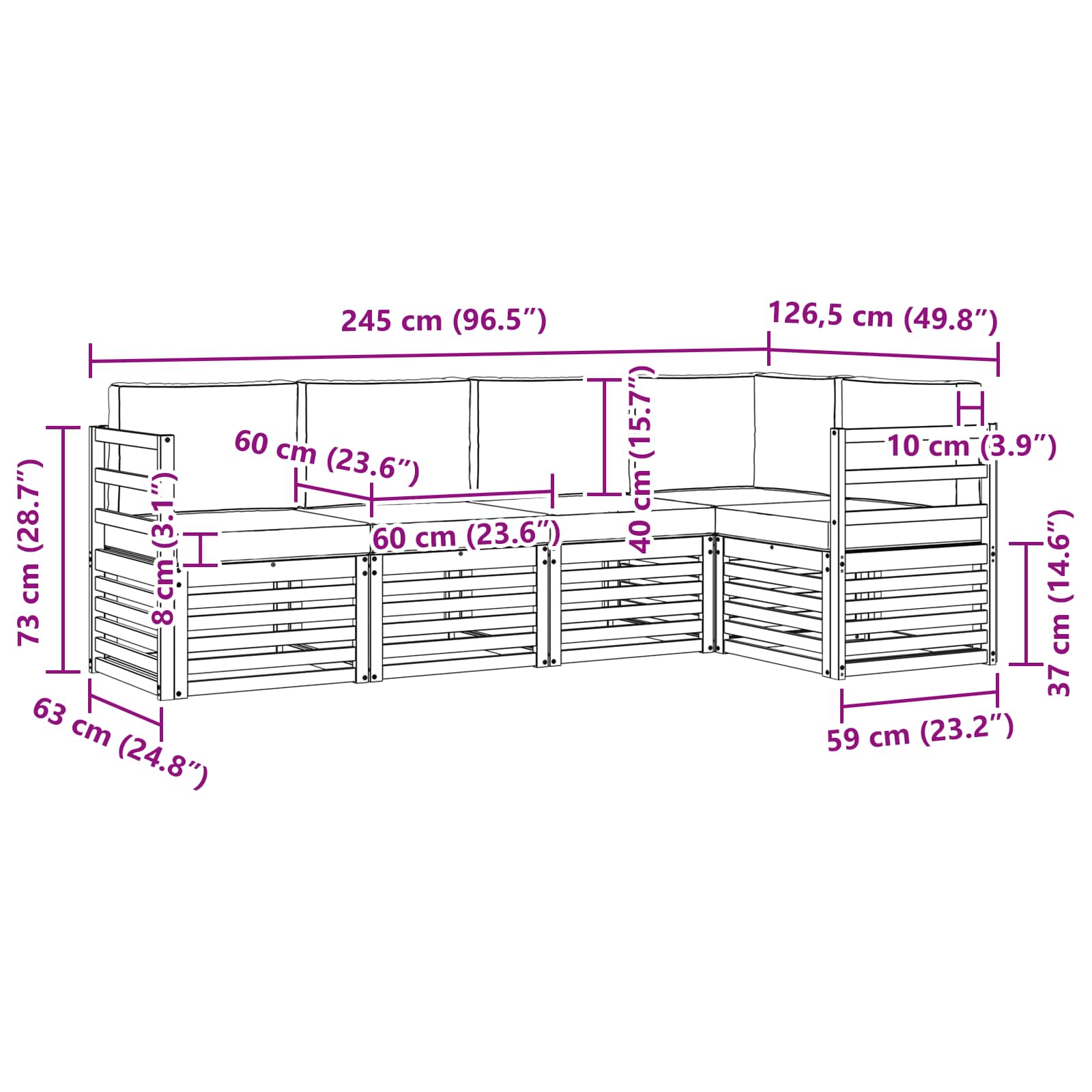 Set vanjskih sofa 5 pcs Bijela i bež 245 x 126,5 x 73 cm