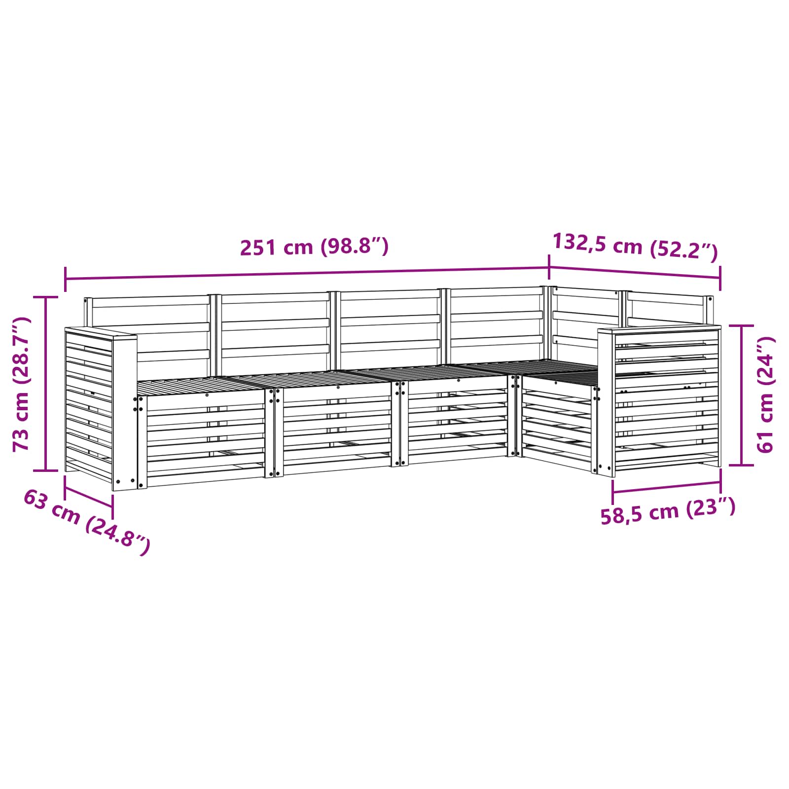 Set vanjskih sofa 5 pcs Bijela 251 x 132,5 x 73 cm