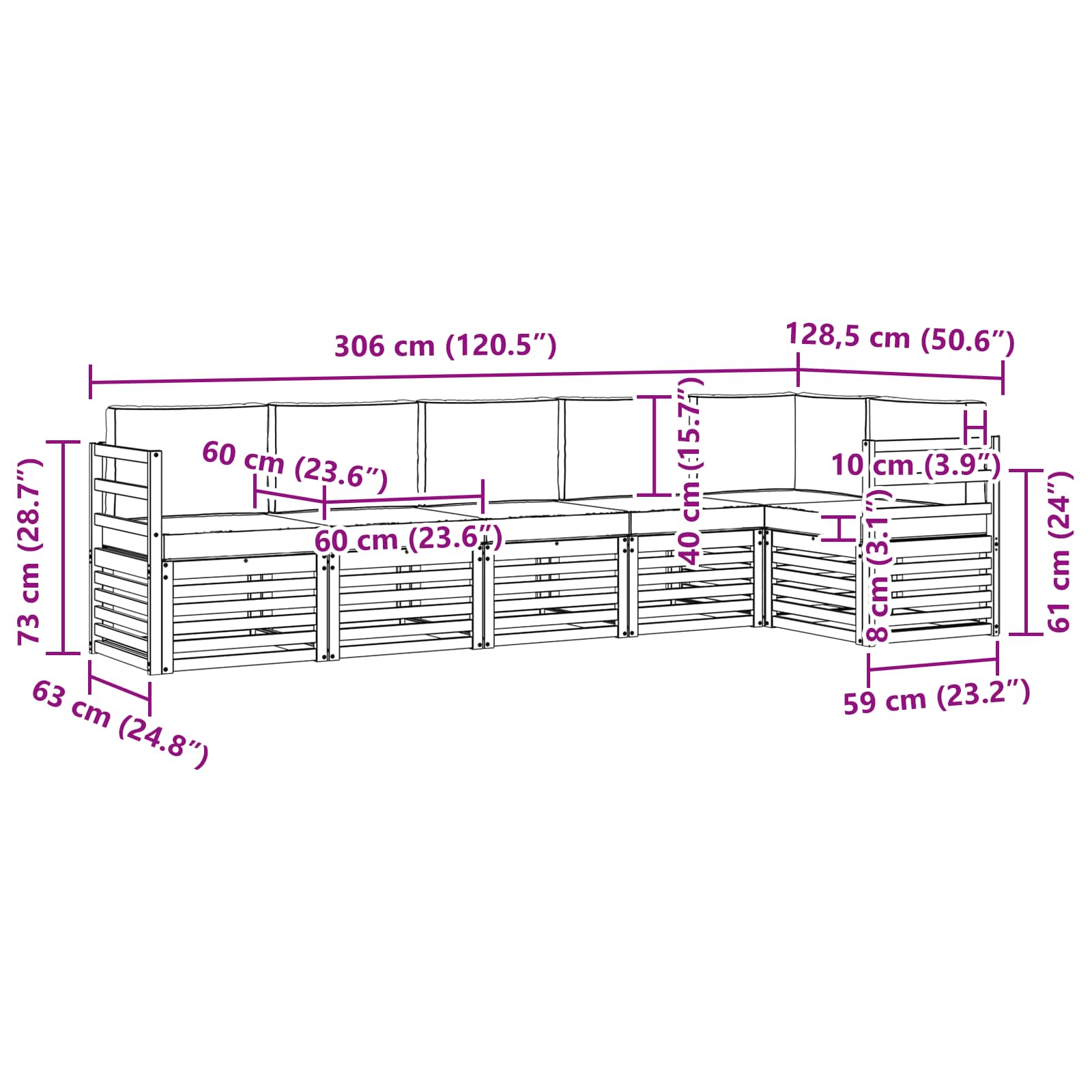 Set vanjskih sofa 6 pcs Bijela i antracit 306 x 128,5 x 73 cm