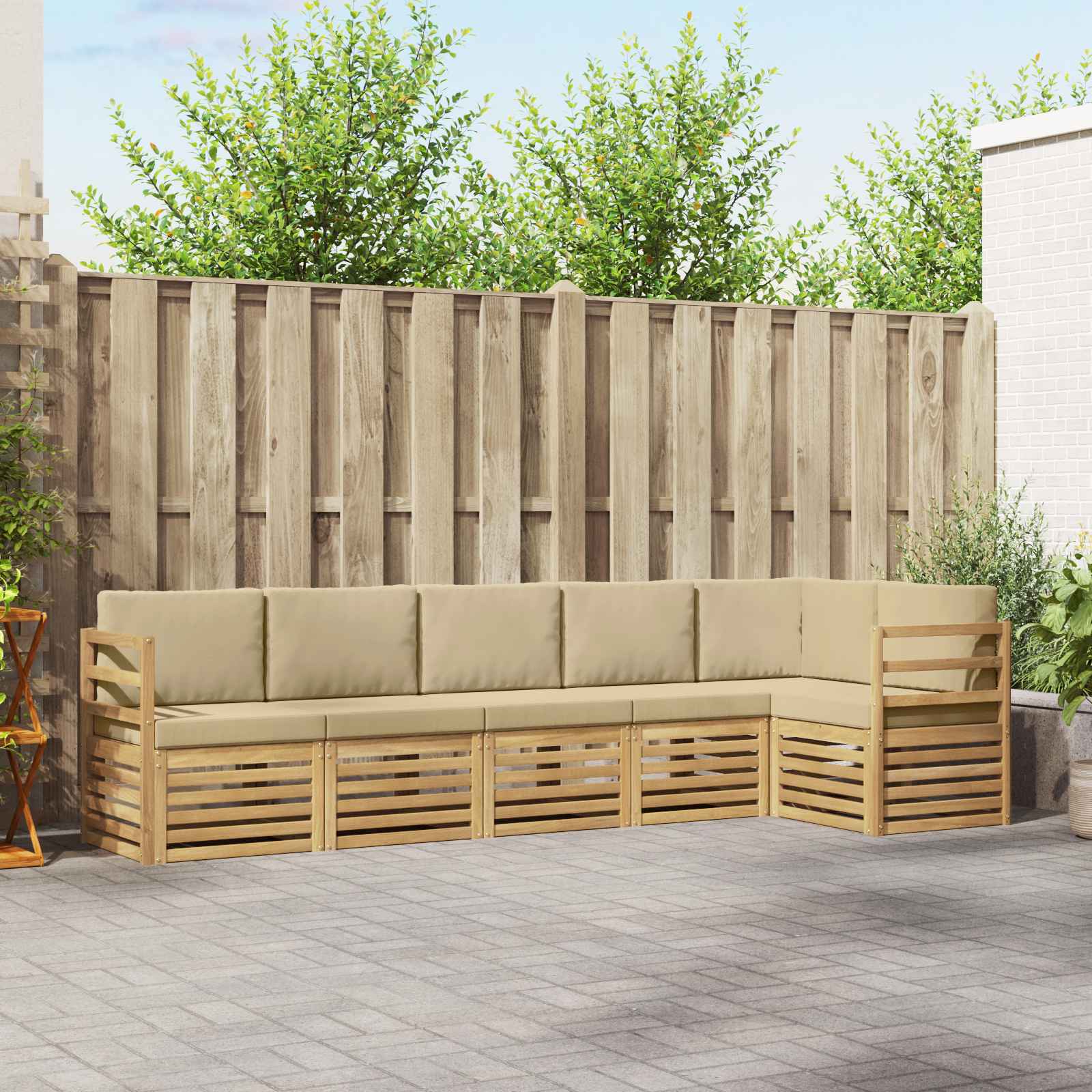 Set vanjskih sofa 6 pcs Bijela i bež 306 x 128,5 x 73 cm