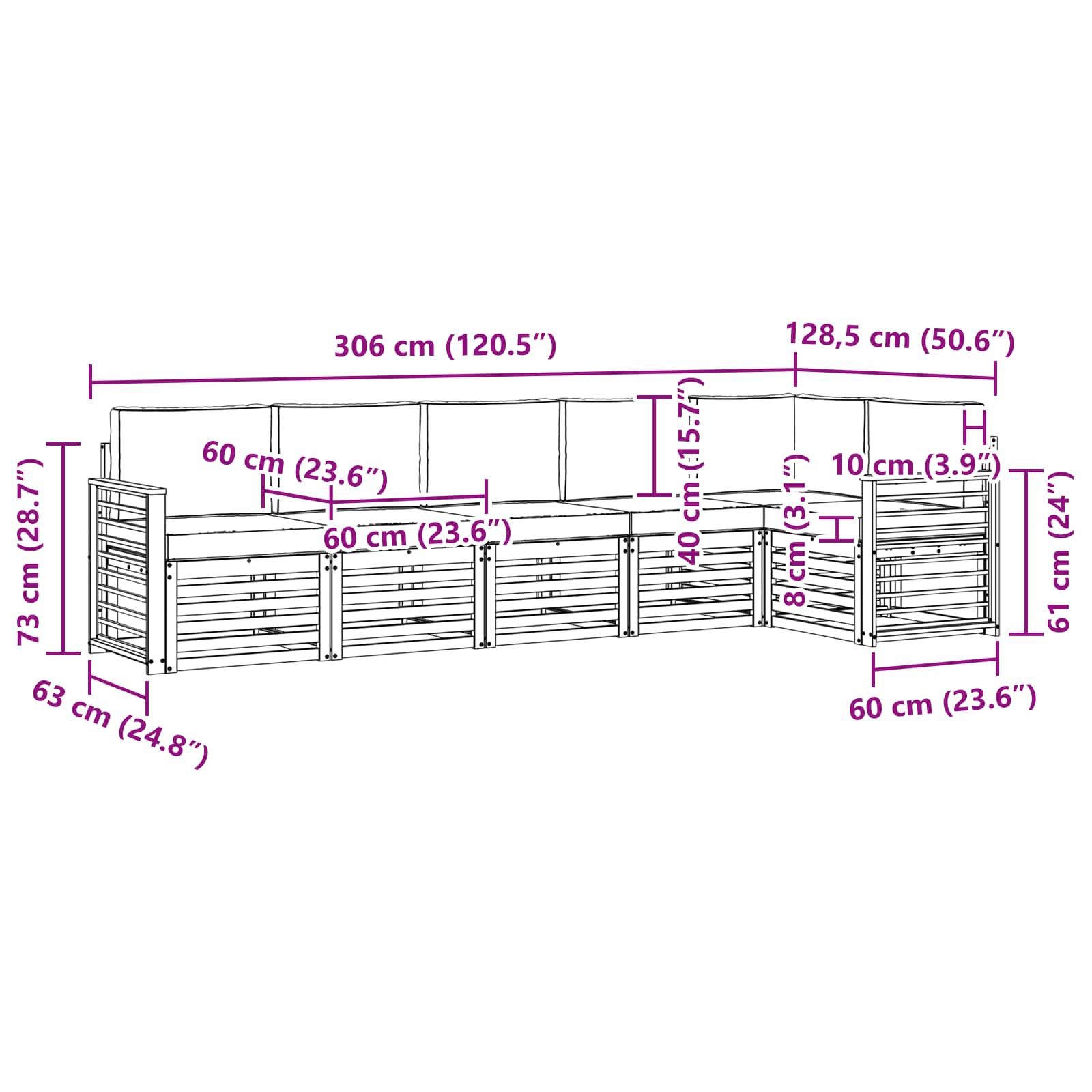Set vanjskih sofa 6 pcs Bijela i bež 306 x 128,5 x 73 cm