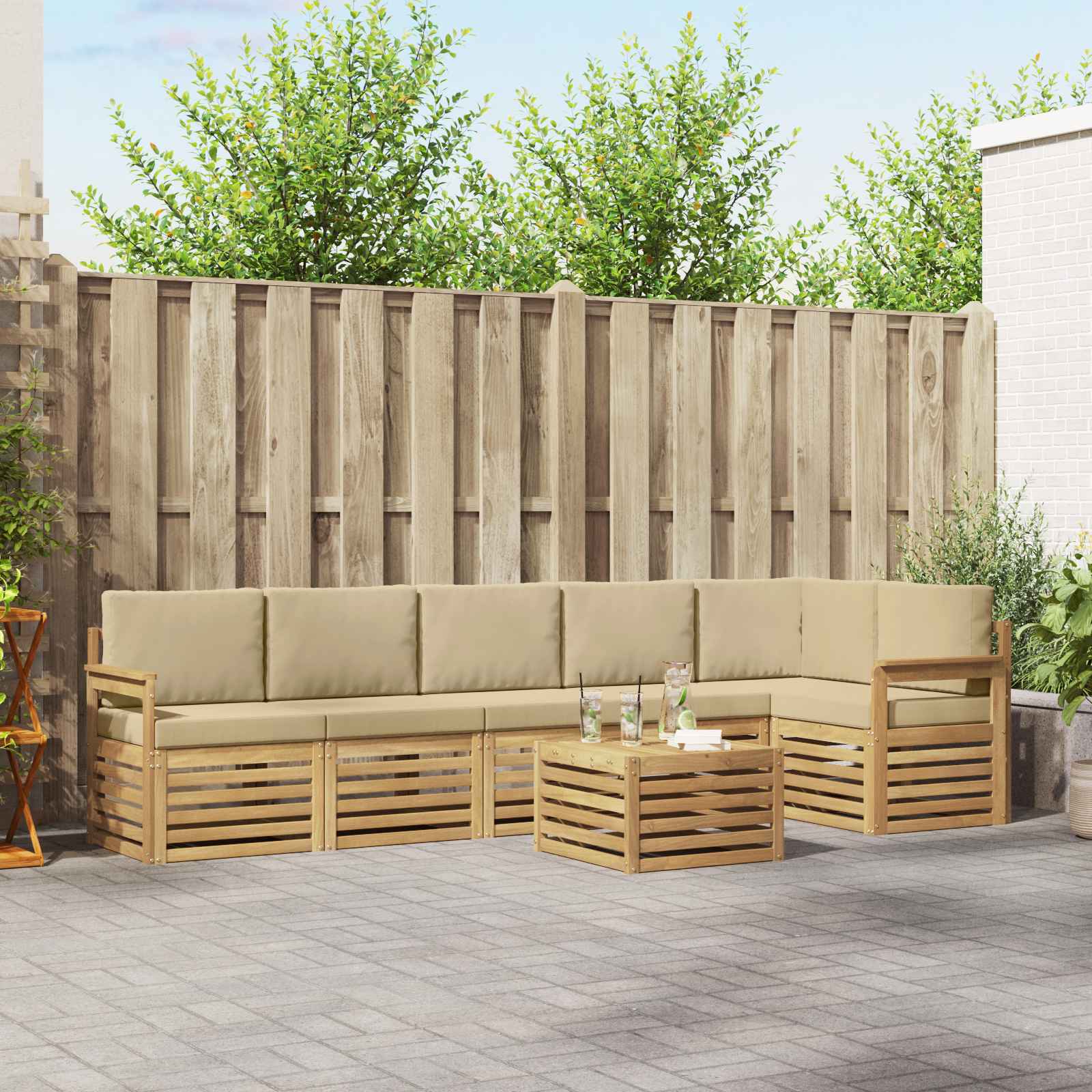 Set vanjskih sofa 7 pcs Bijela i bež 59 x 59 x 37 cm Poliester