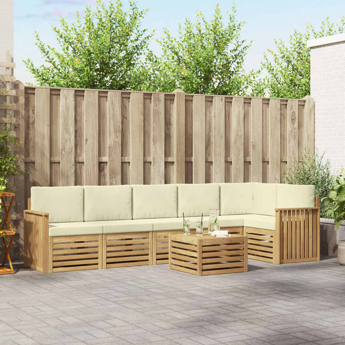 Set vanjskih sofa 7 kom. Bijela i krem Poliester 59 x 59 x 37 cm