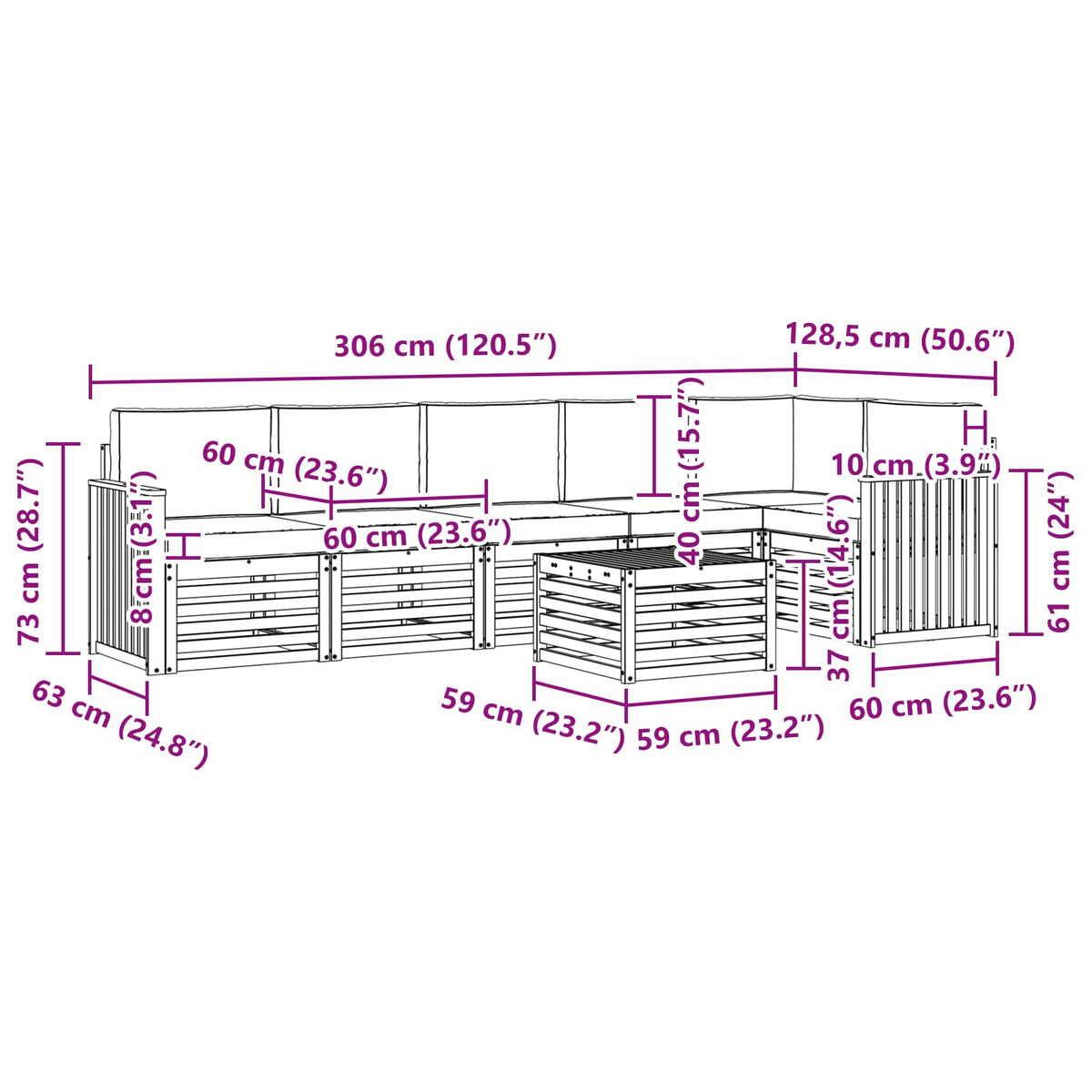 Set vanjskih sofa 7 kom. Bijela i krem Poliester 59 x 59 x 37 cm