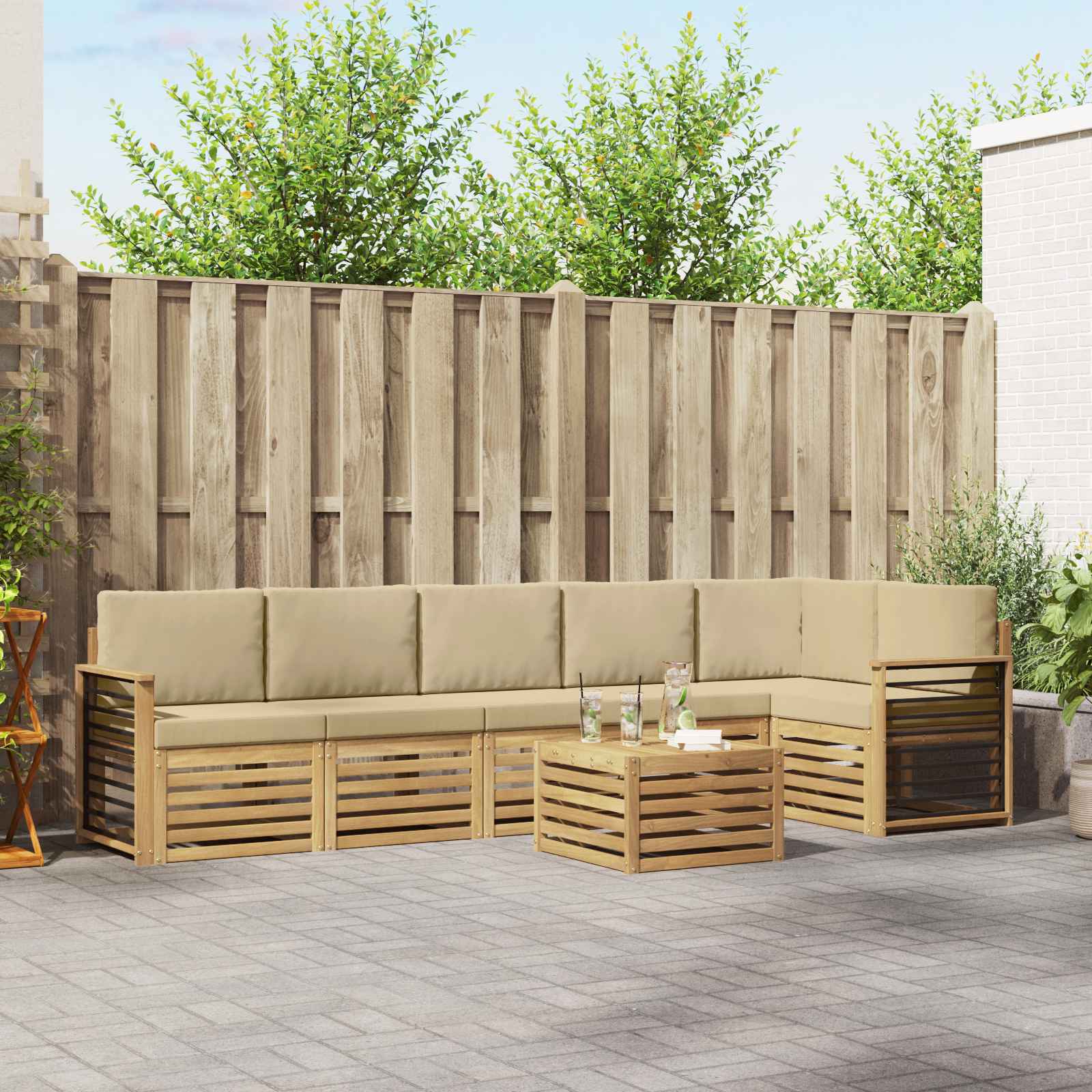 Set vanjskih sofa 7 pcs Bijela i bež 59 x 59 x 37 cm Poliester