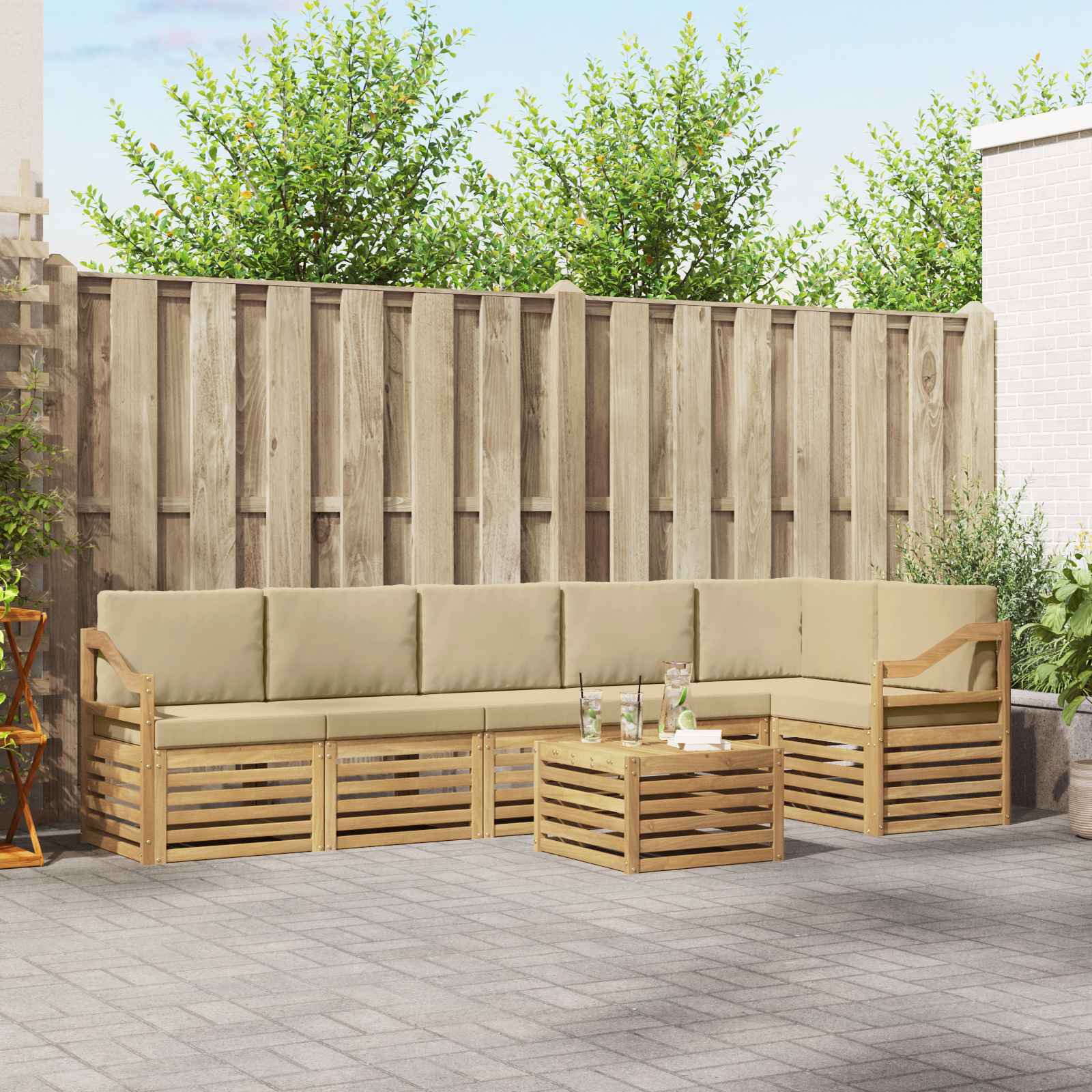 Set vanjskih sofa 7 pcs Bijela i bež 59 x 59 x 37 cm Poliester
