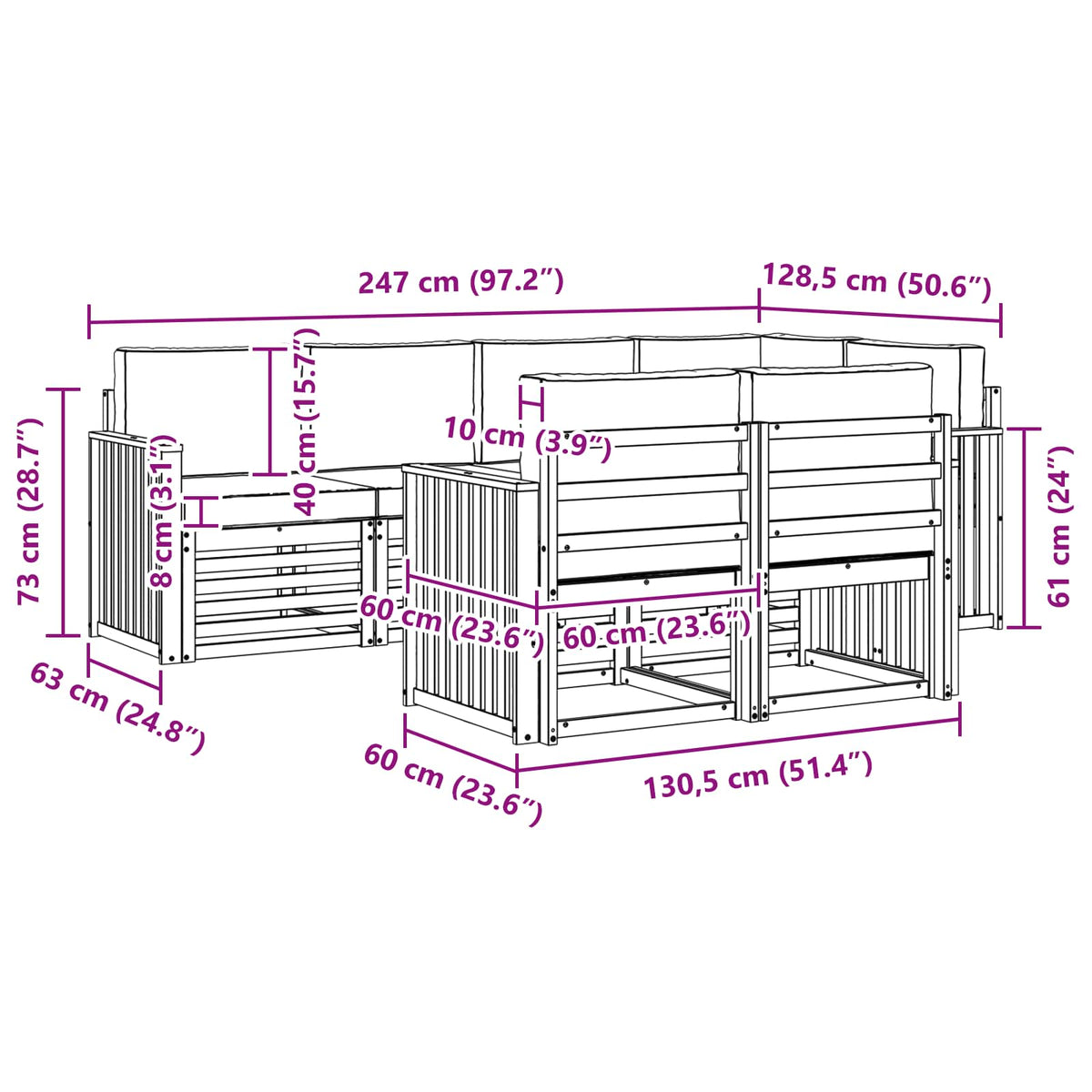 Set vanjskih sofa 7 kom. Bijela i antracit Poliester 247 x 128,5 x 73 cm