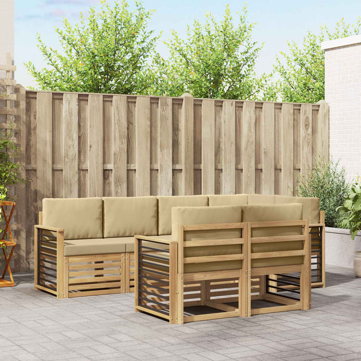 Set vanjskih sofa 7 kom. Bijela i bež Poliester 247 x 128,5 x 73 cm