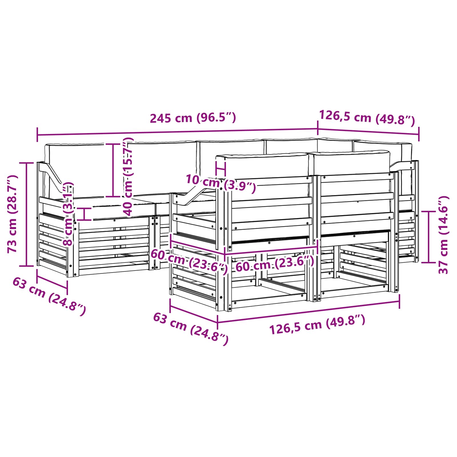Set vanjskih sofa 7 pcs Bijela i bež 245 x 126,5 x 73 cm