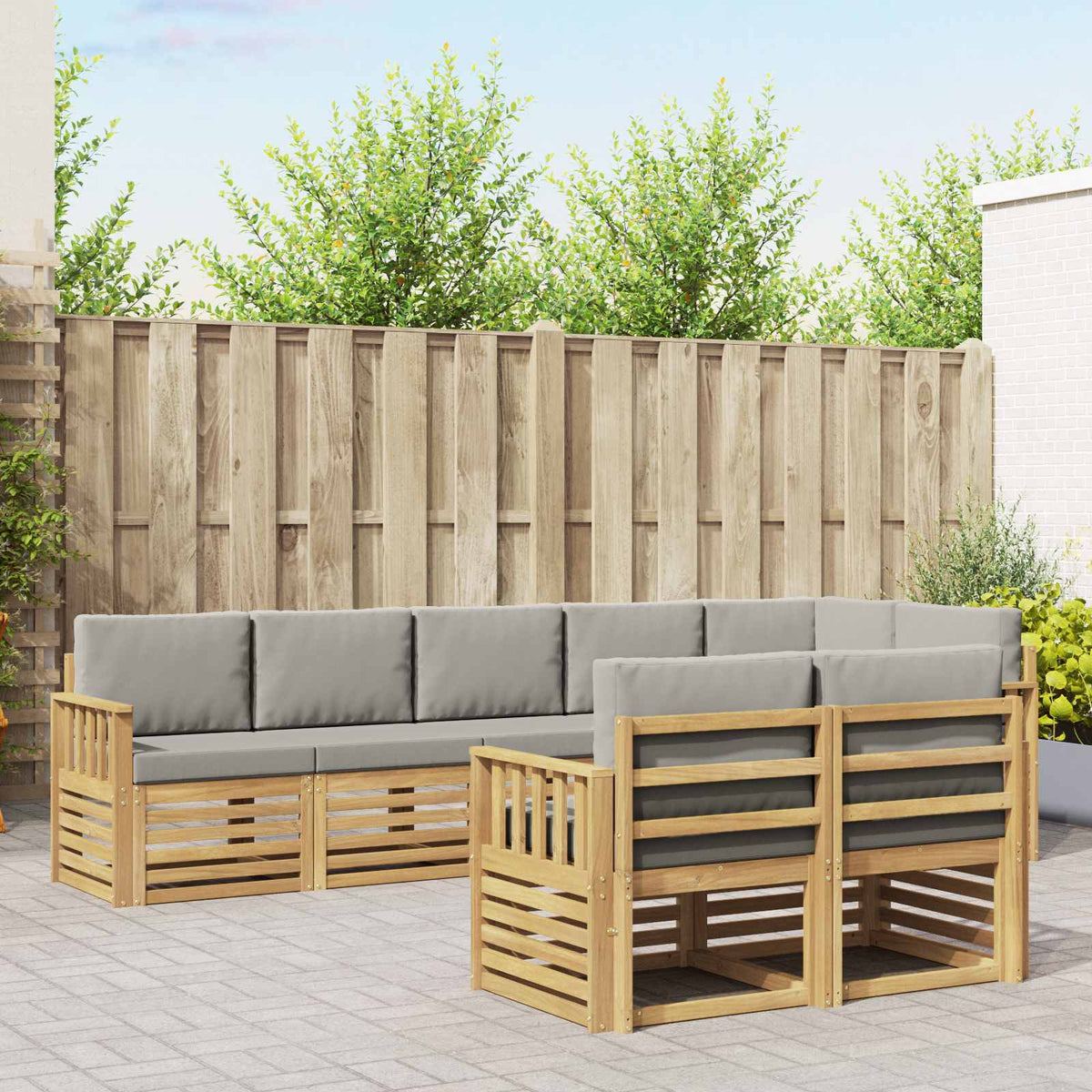 Set vanjskih sofa 8 kom. Bijela i svjetlosiva Poliester 306 x 128,5 x 73 cm