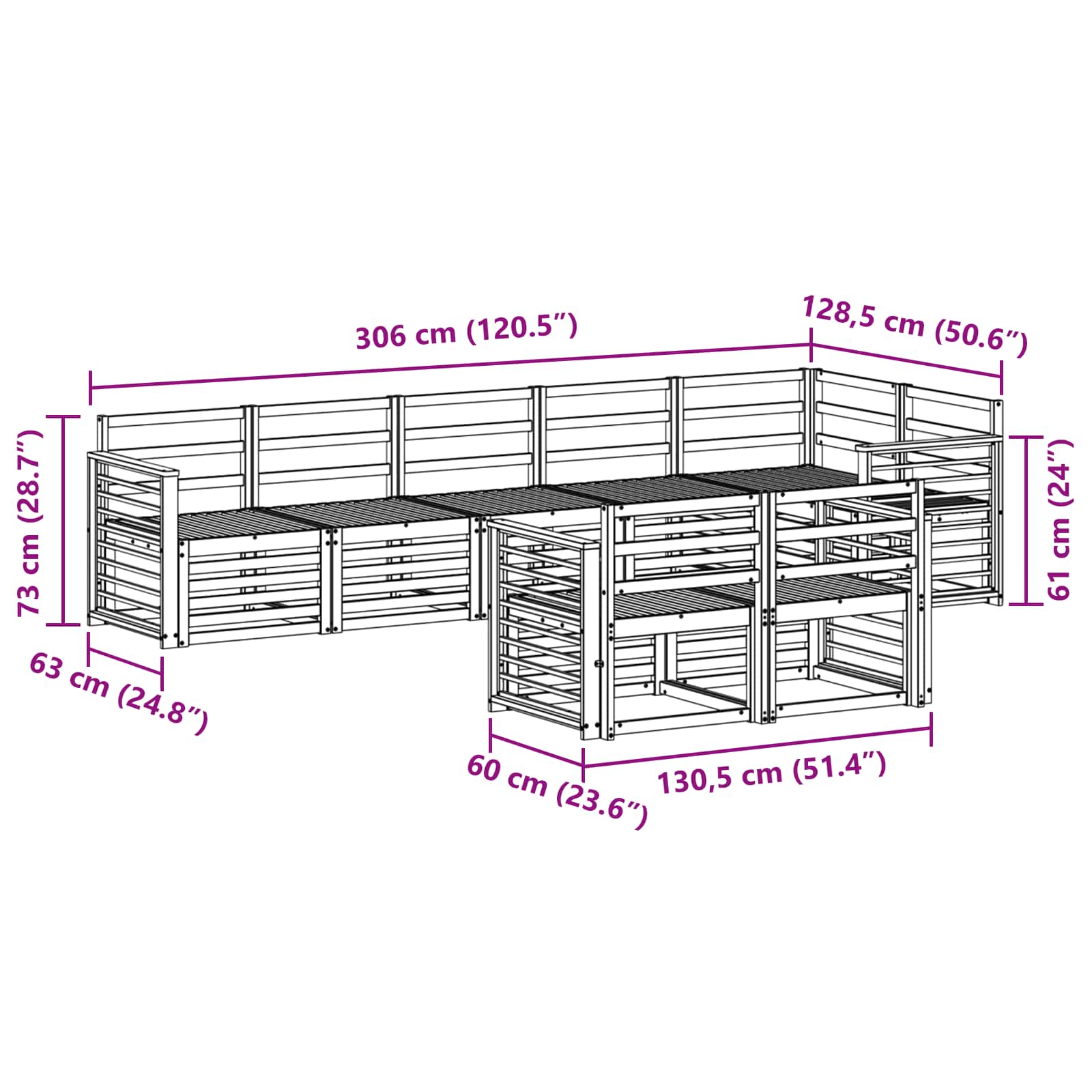 Set vanjskih sofa 8 pcs Bijela 306 x 128,5 x 73 cm