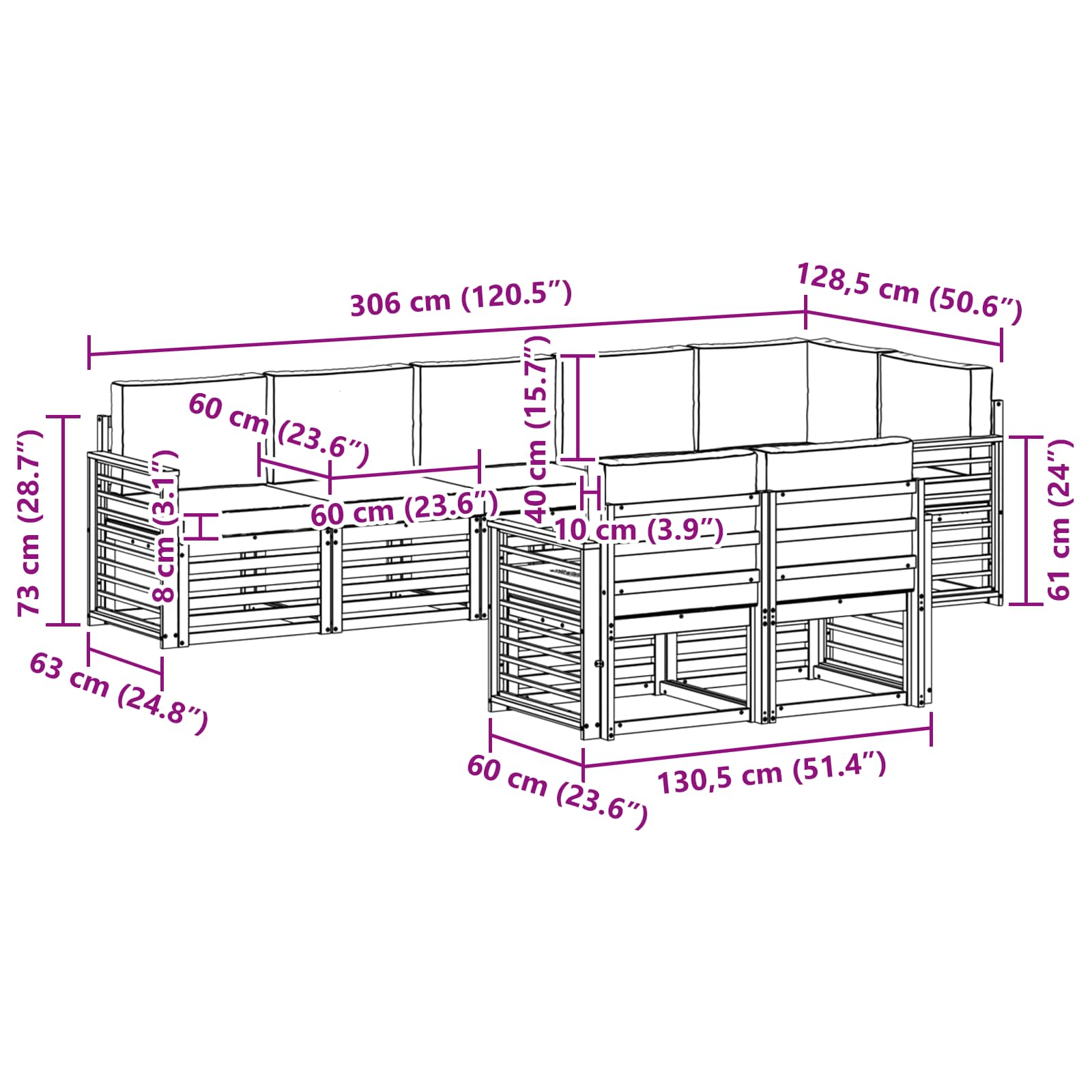 Set vanjskih sofa 8 pcs Bijela i antracit 306 x 128,5 x 73 cm