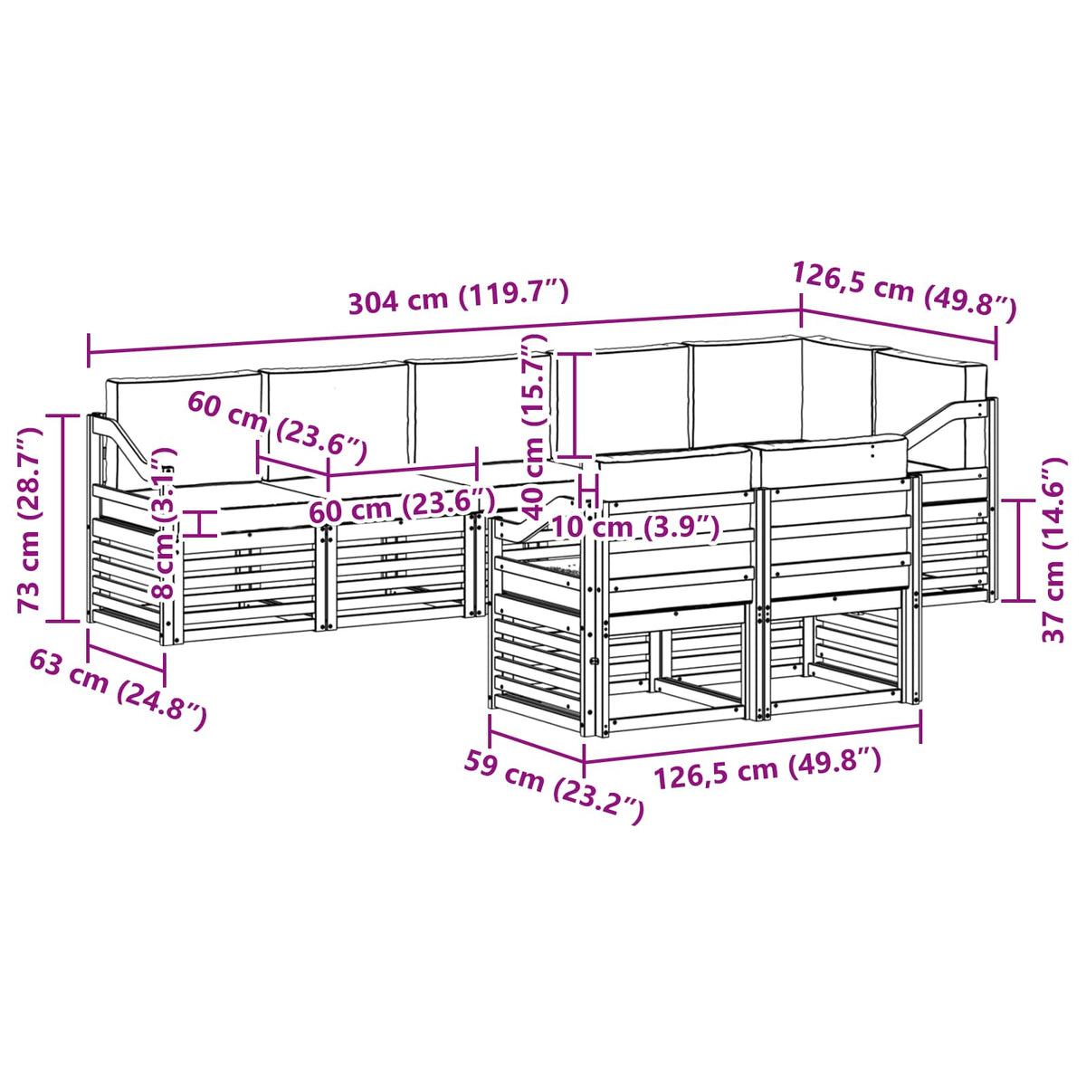 Set vanjskih sofa 8 kom. Bijela i svjetlosiva Poliester 304 x 126,5 x 73 cm