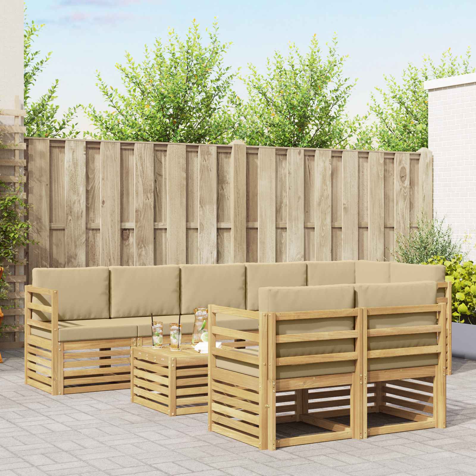 Set vanjskih sofa 9 pcs Bijela i bež 59 x 59 x 37 cm Poliester
