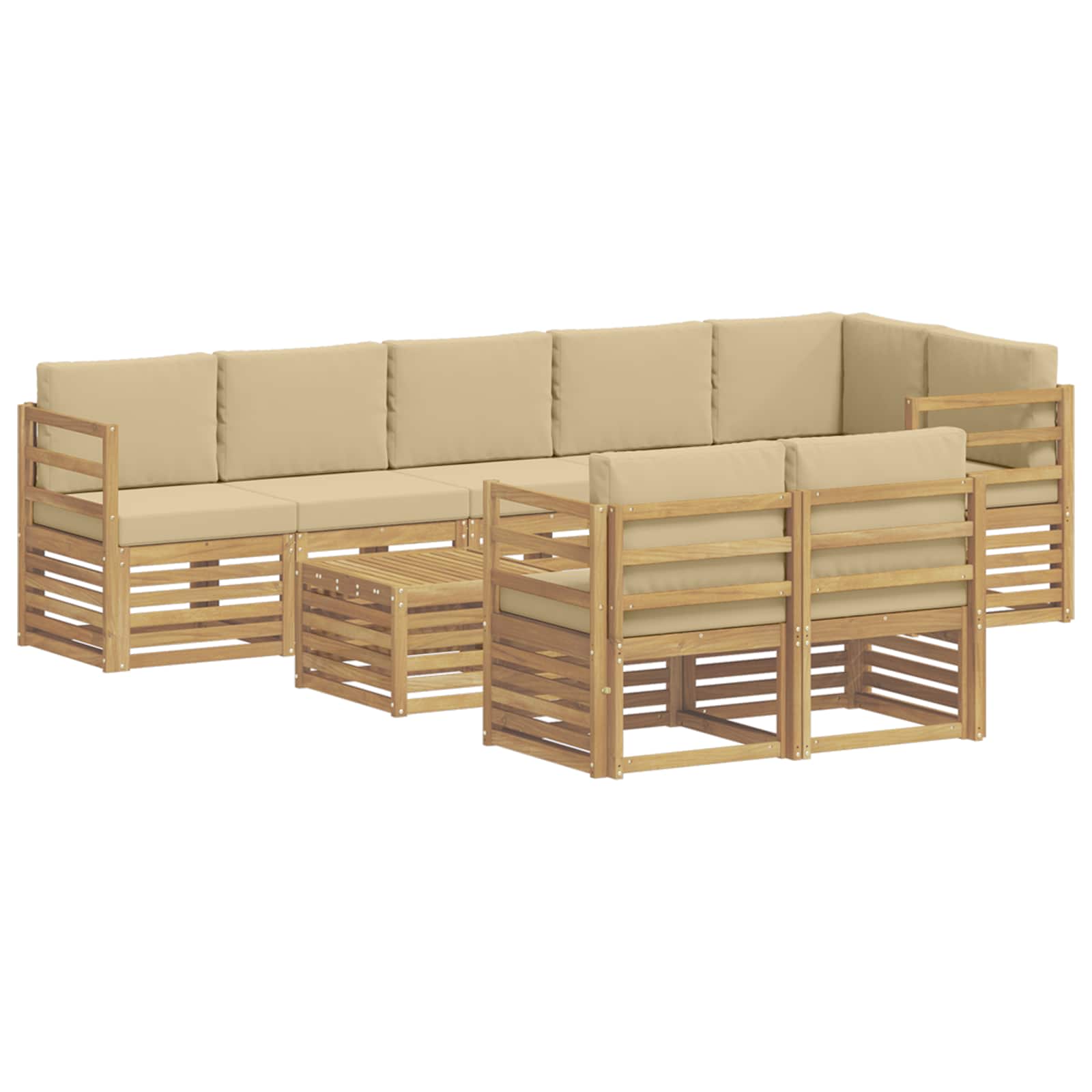 Set vanjskih sofa 9 pcs Bijela i bež 59 x 59 x 37 cm Poliester