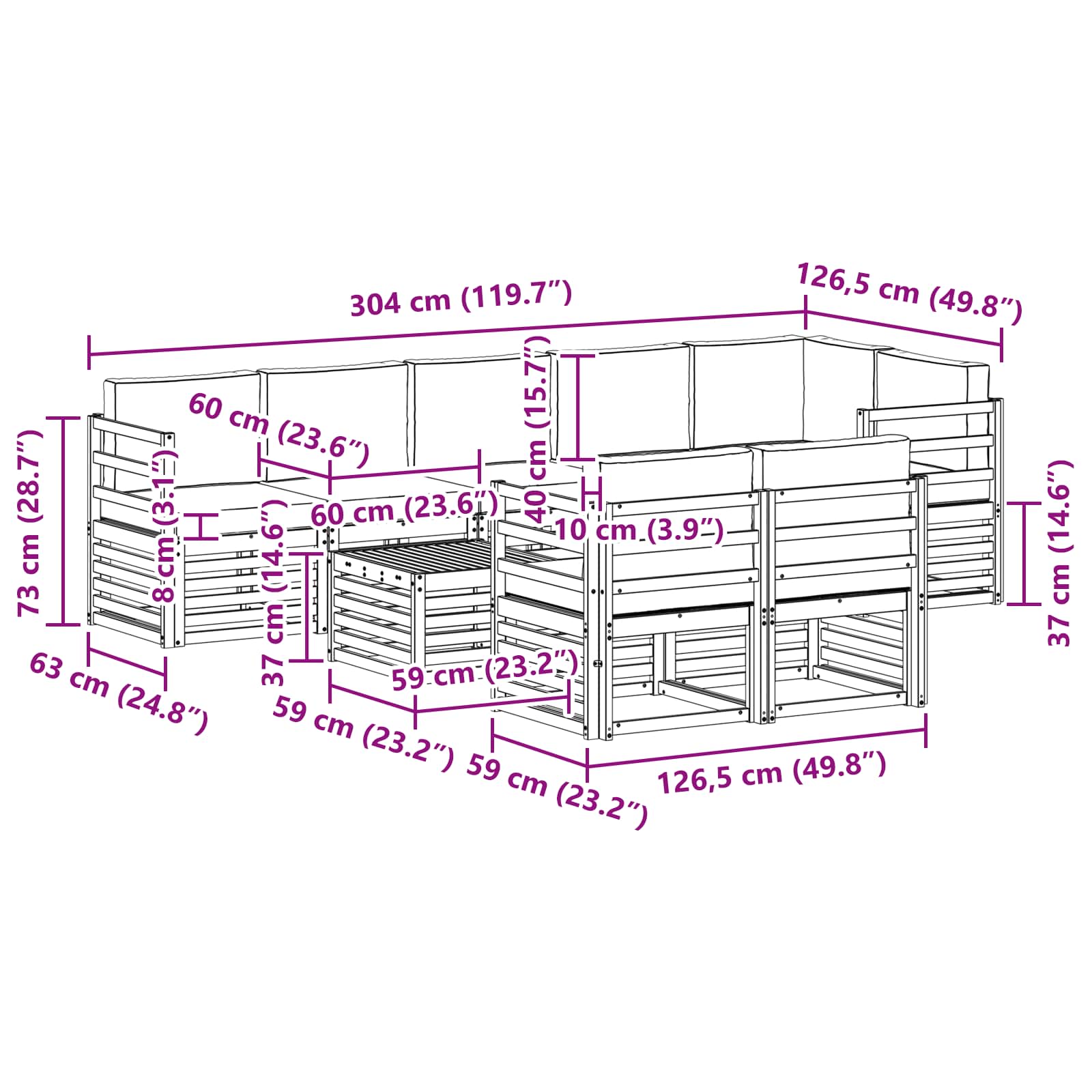 Set vanjskih sofa 9 pcs Bijela i bež 59 x 59 x 37 cm Poliester