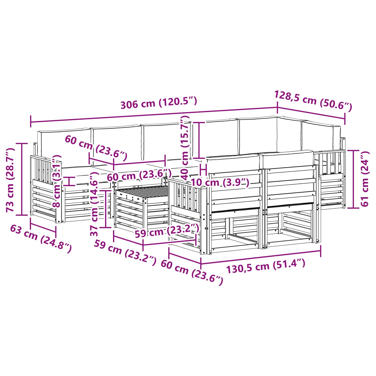 Set vanjskih sofa 8 pcs Bijela i krem 59 x 59 x 37 cm Poliester