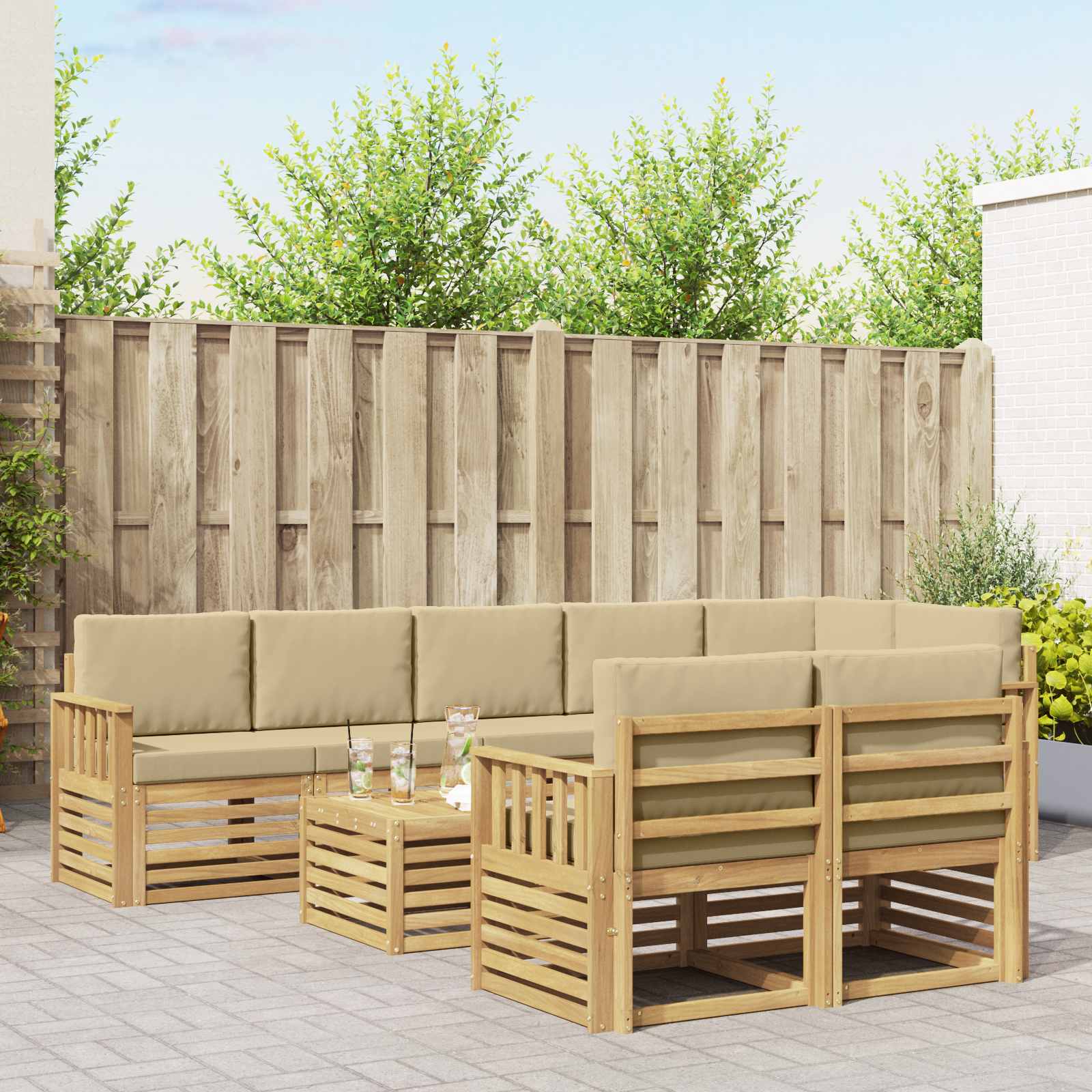 Set vanjskih sofa 8 pcs Bijela i bež 59 x 59 x 37 cm Poliester