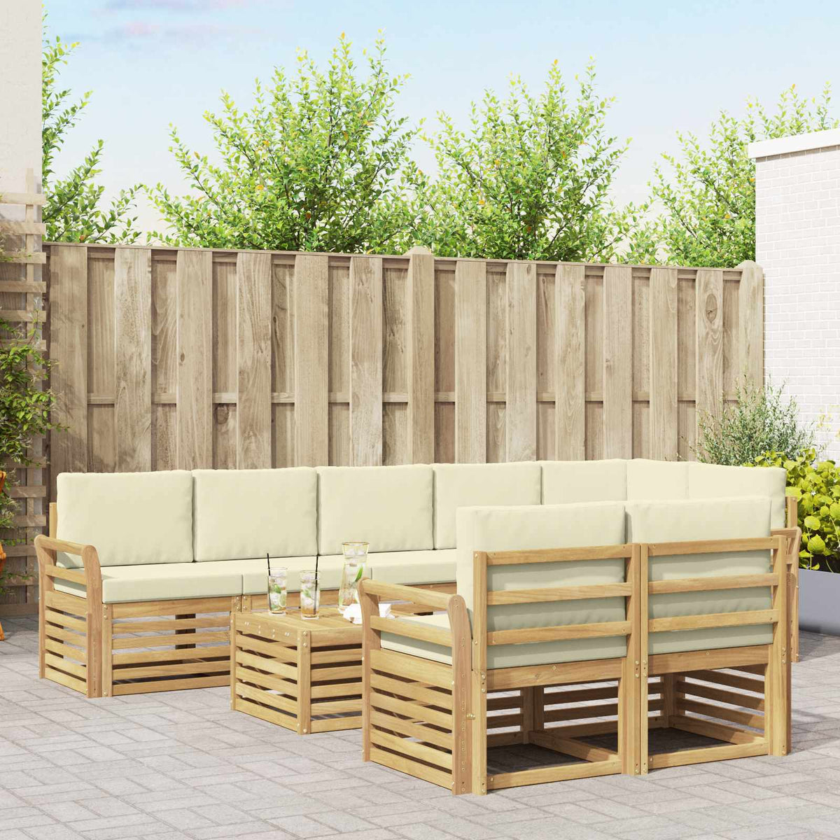 Set vanjskih sofa 9 kom. Bijela i krem Poliester 59 x 59 x 37 cm