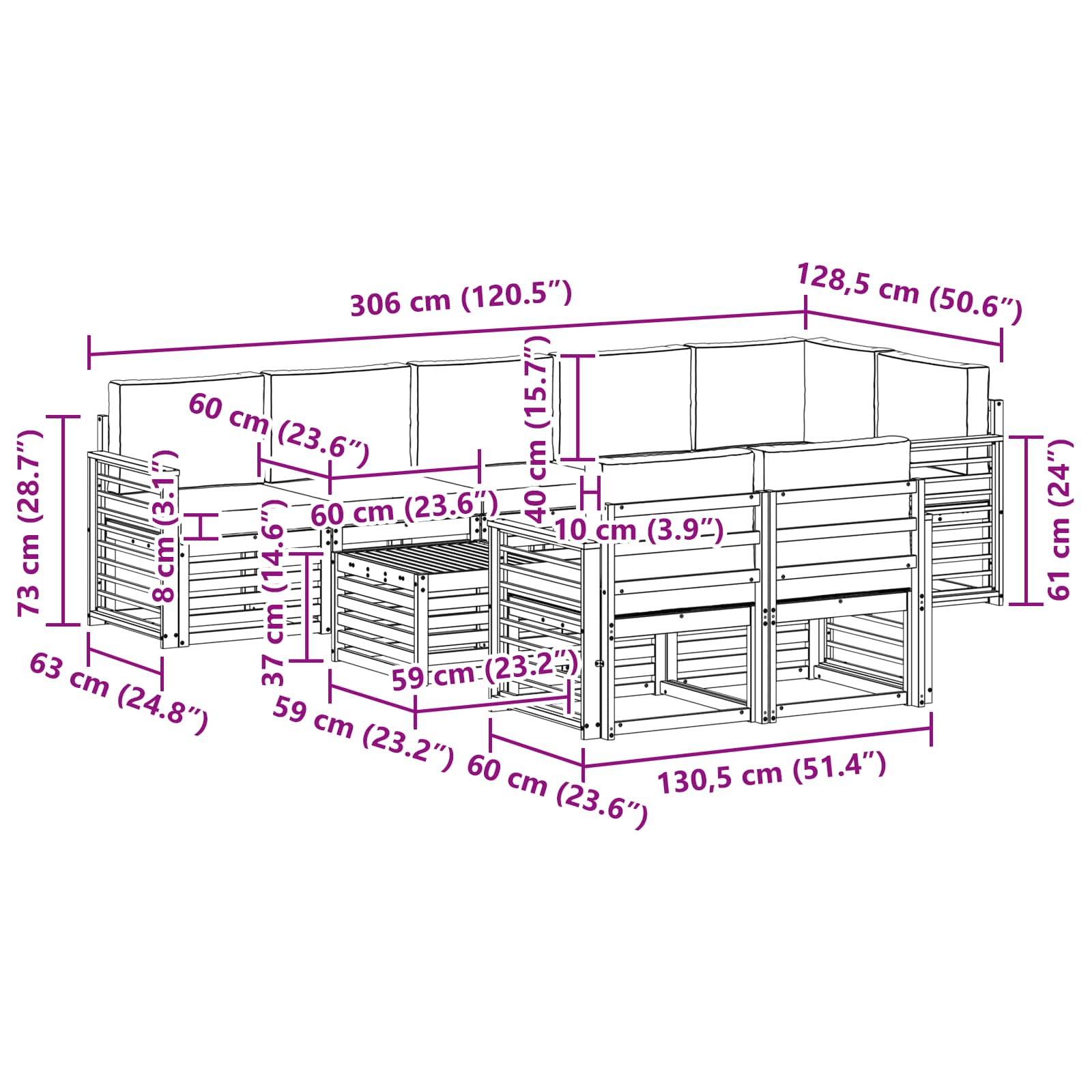 Set vanjskih sofa 9 pcs Bijela i bež 59 x 59 x 37 cm Poliester