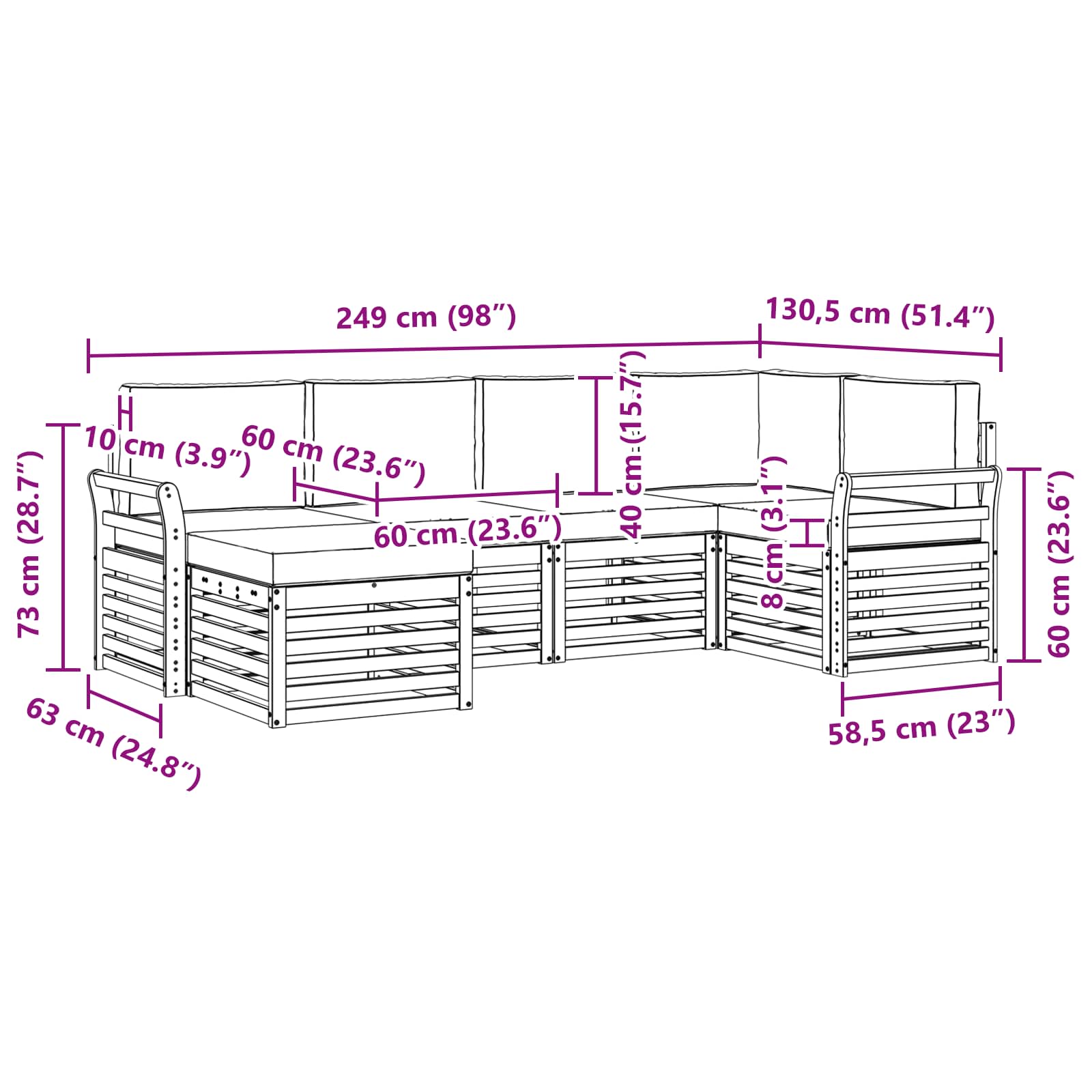 Set vanjskih sofa 6 pcs Bijela i antracit Poliester