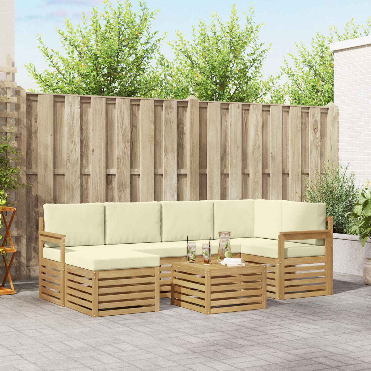 Set vanjskih sofa 7 kom. Bijela i krem Poliester