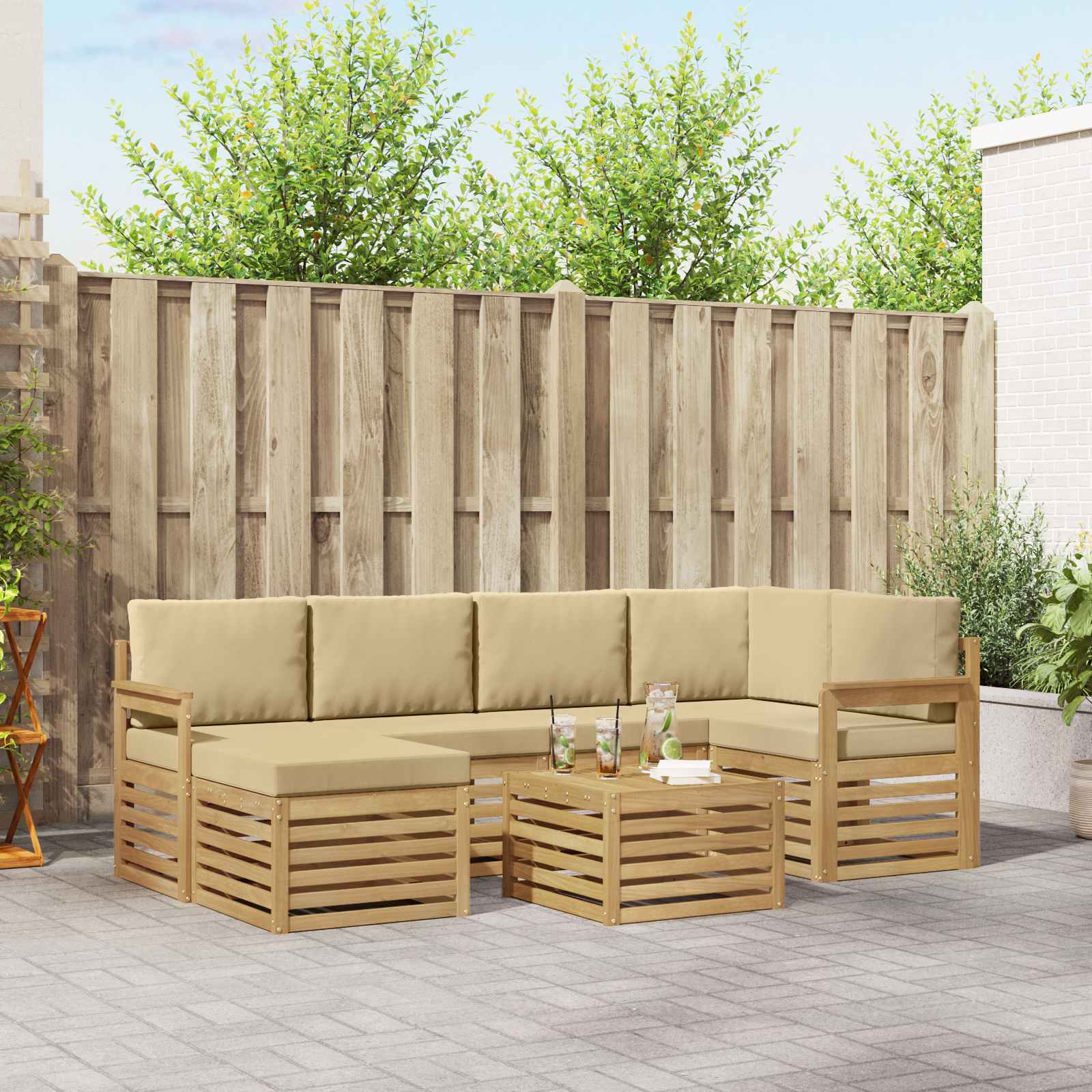 Set vanjskih sofa 7 pcs Bijela i bež 59 x 59 x 37 cm Poliester