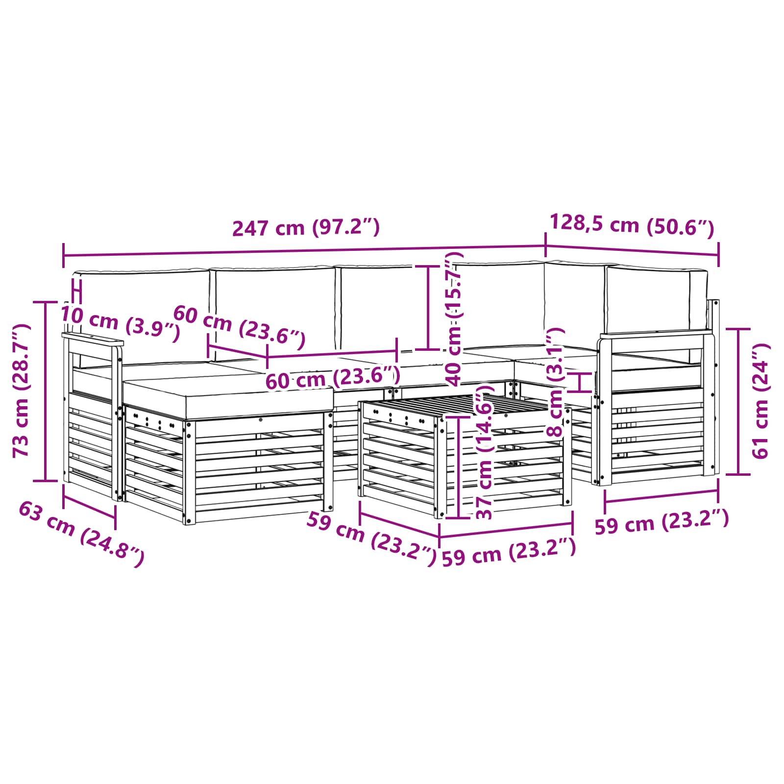 Set vanjskih sofa 7 pcs Bijela i bež 59 x 59 x 37 cm Poliester