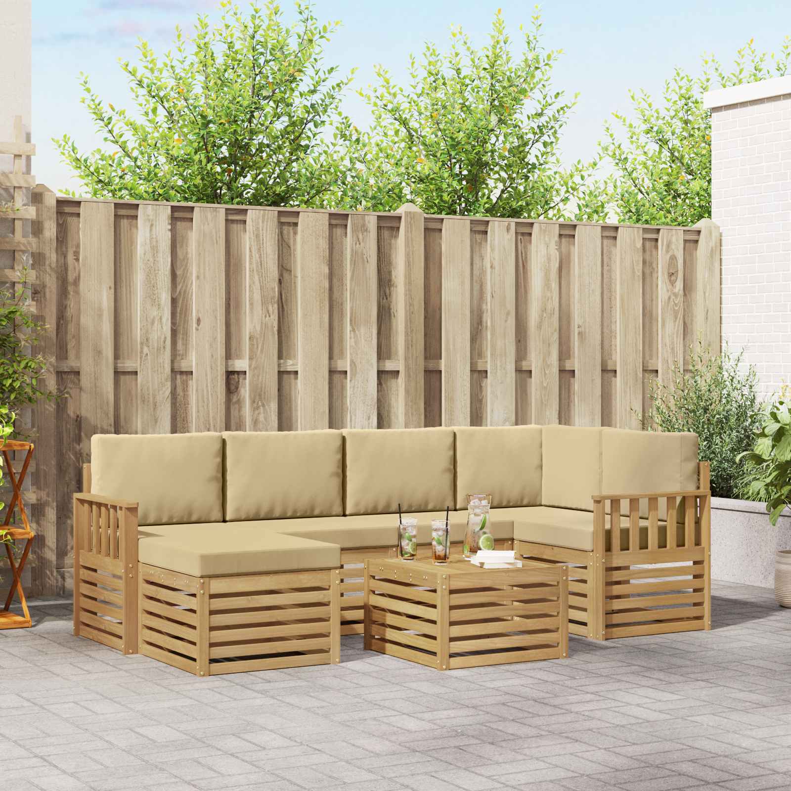 Set vanjskih sofa 7 pcs Bijela i bež 59 x 59 x 37 cm Poliester
